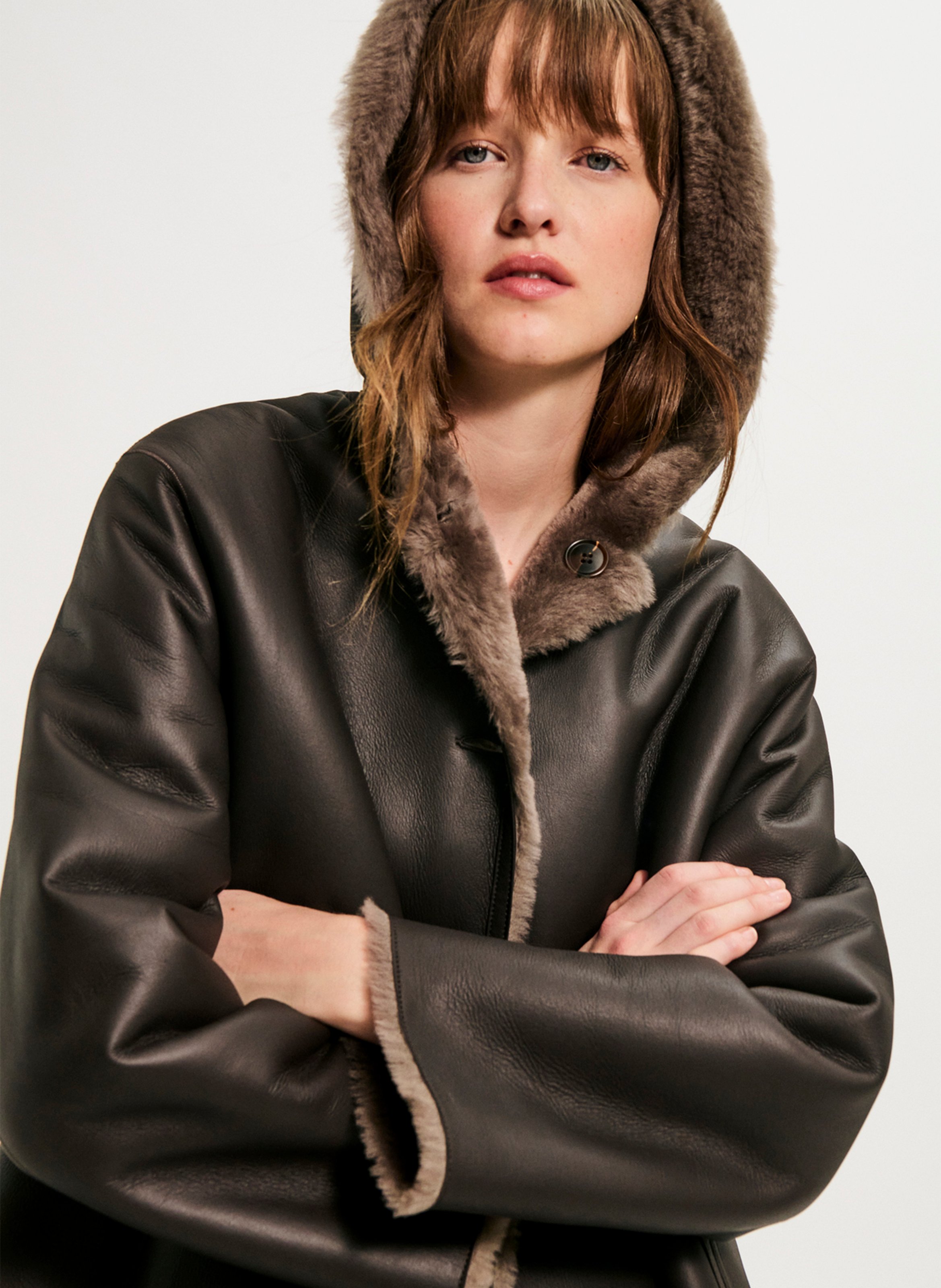 Reversible straight-cut leather coat PABLO Brown