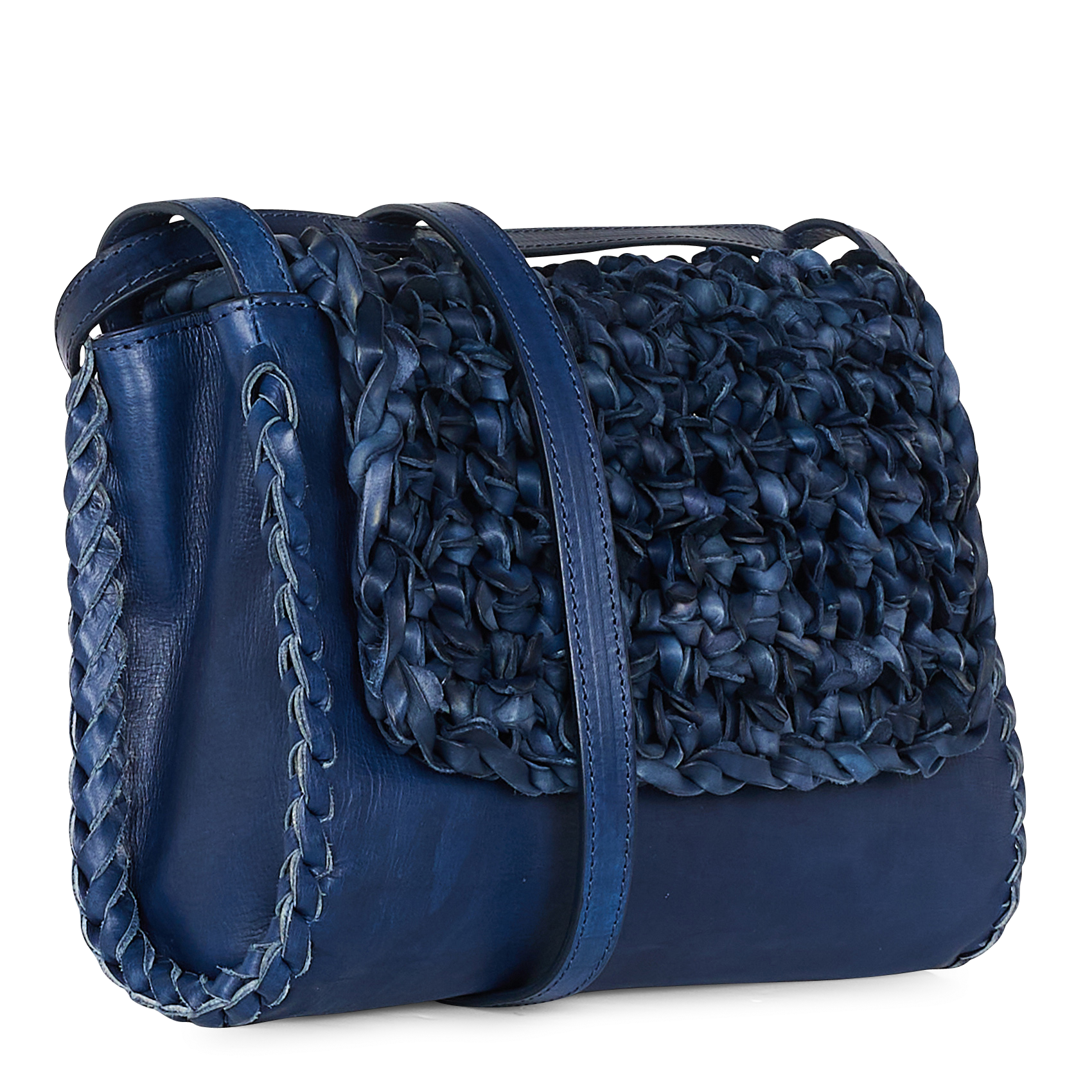 Petite Pochette Bandoulière En Cuir Bleu Marine - Cuir Véritable Fait Main En Italie - Fermeture Sécurisée