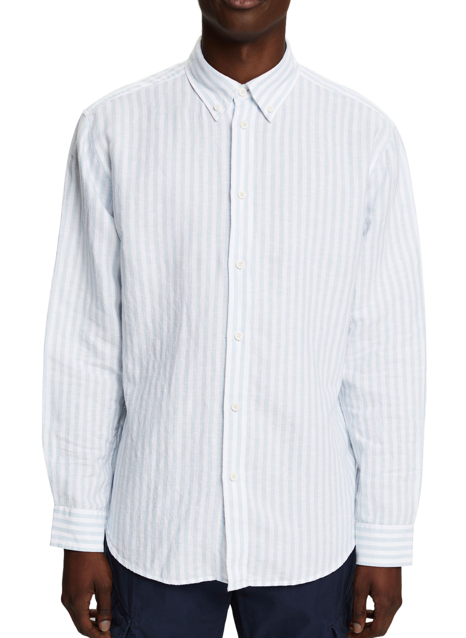 Linen and cotton-blend shirt with classic collar ESPRIT Blue