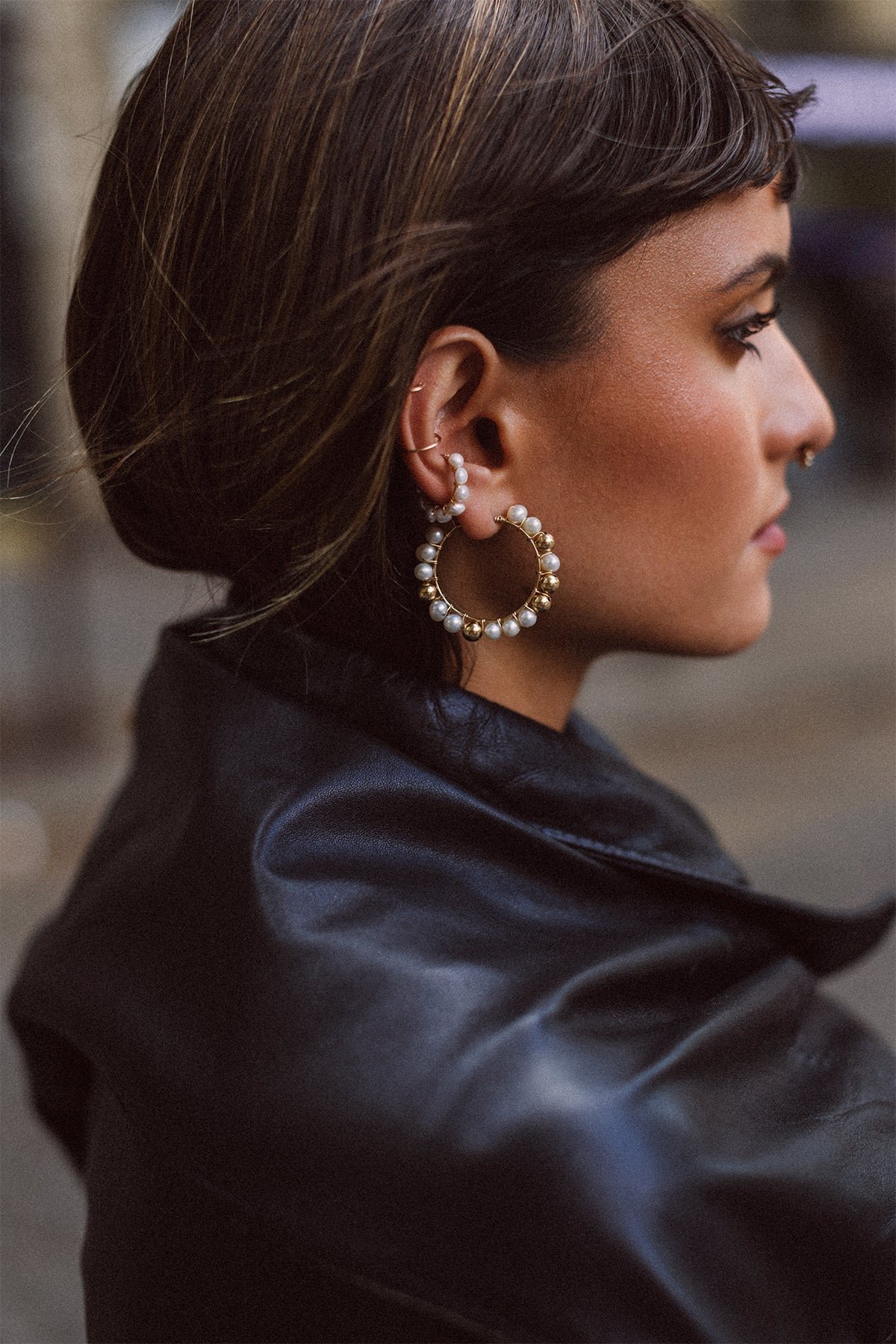 Large Alba hoop earrings - gold with cultured pearl YAY White