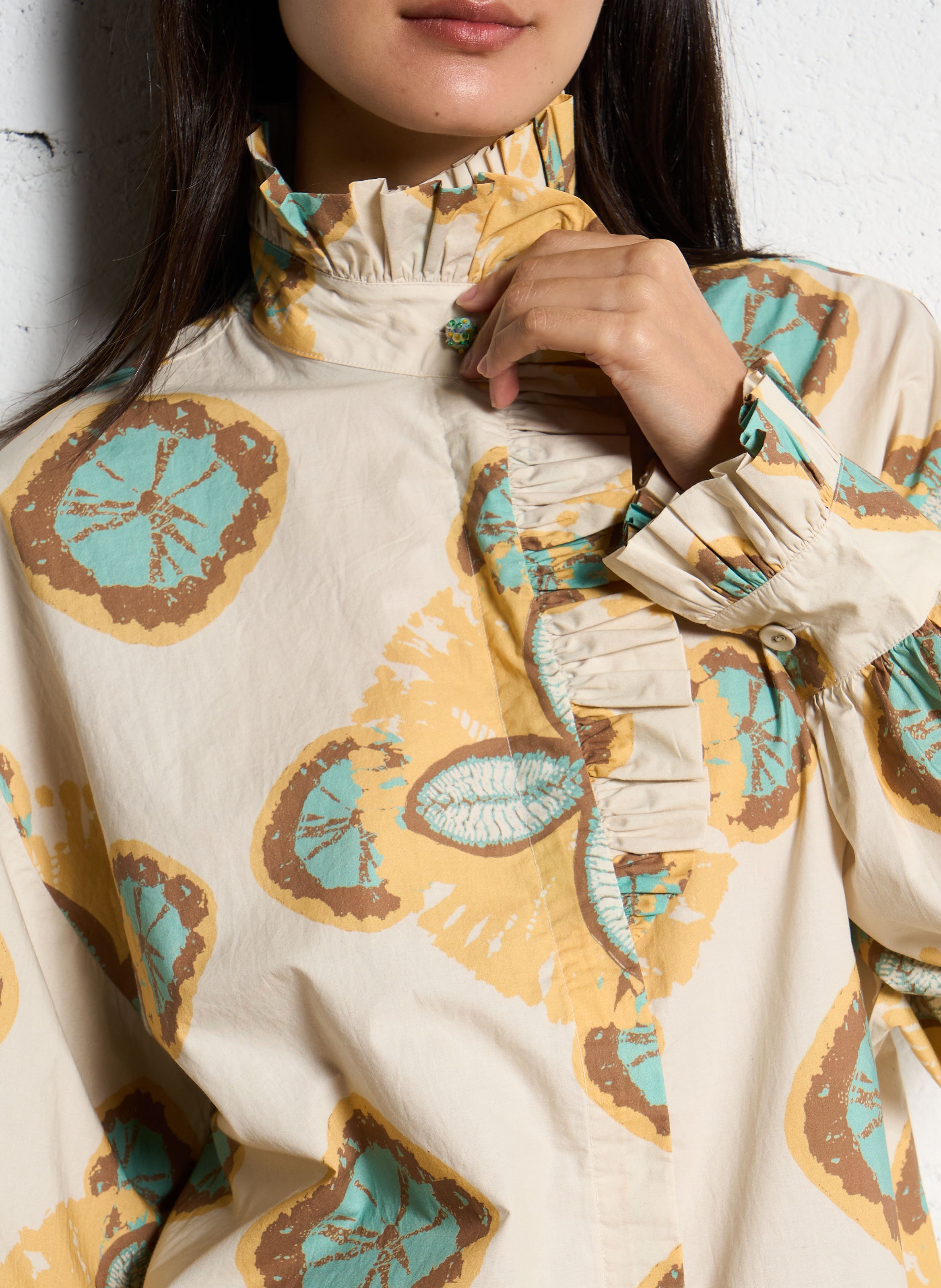 Printed cotton high-neck blouse V DE VINSTER Yellow