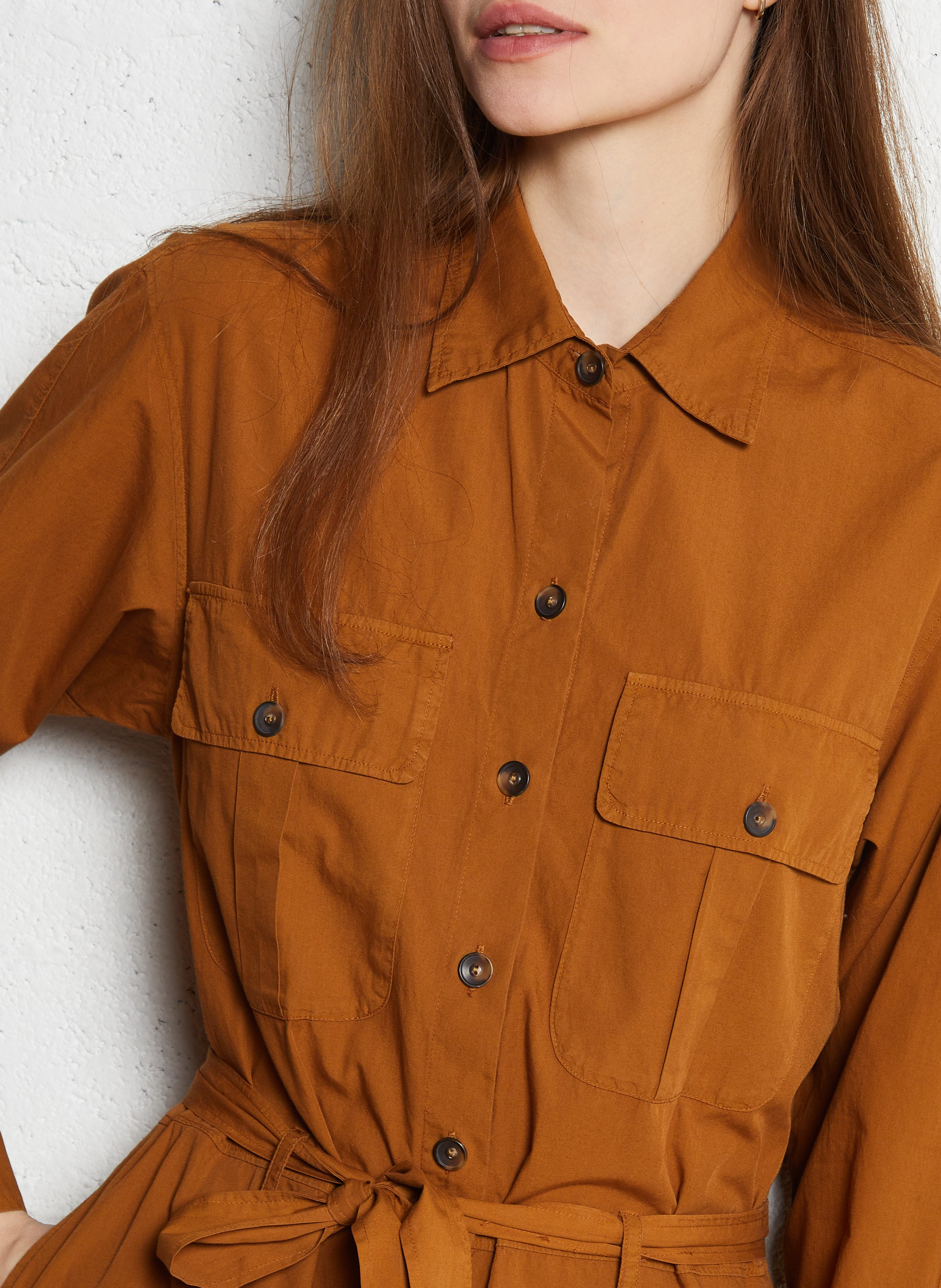 Long belted shirt dress DIEGA Brown