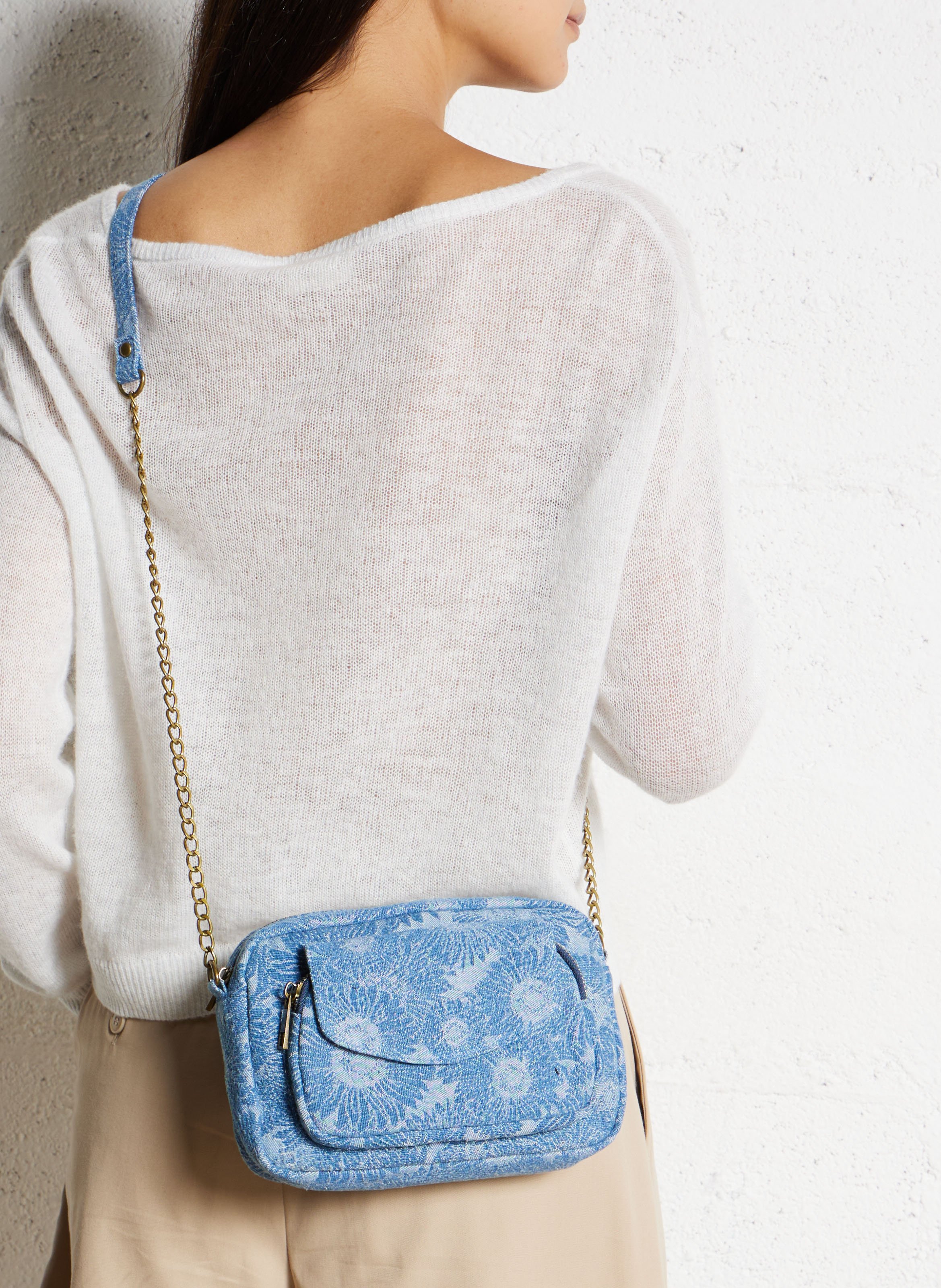 Cotton-blend denim shoulder bag PIECES Blue