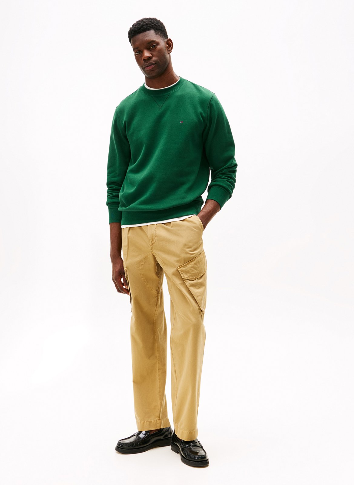 Straight-cut cotton-blend sweater with round neck TOMMY HILFIGER Green