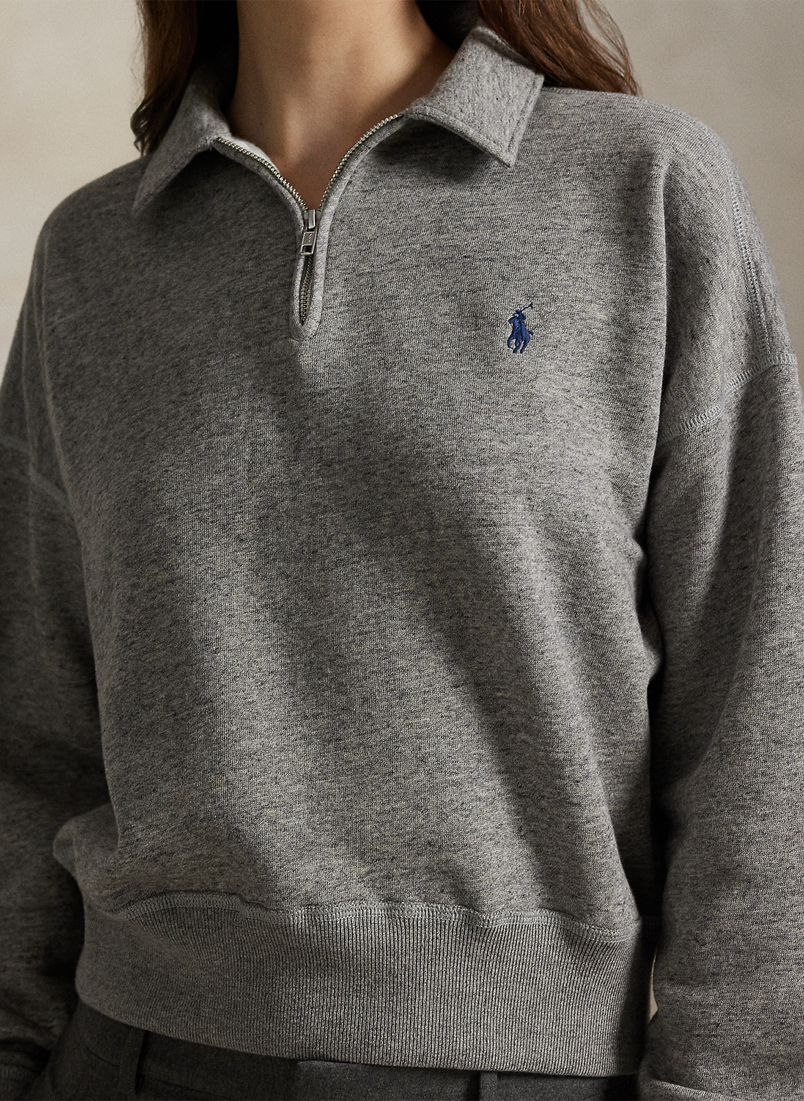 Sweat col classique en coton mélangé POLO RALPH LAUREN Gris