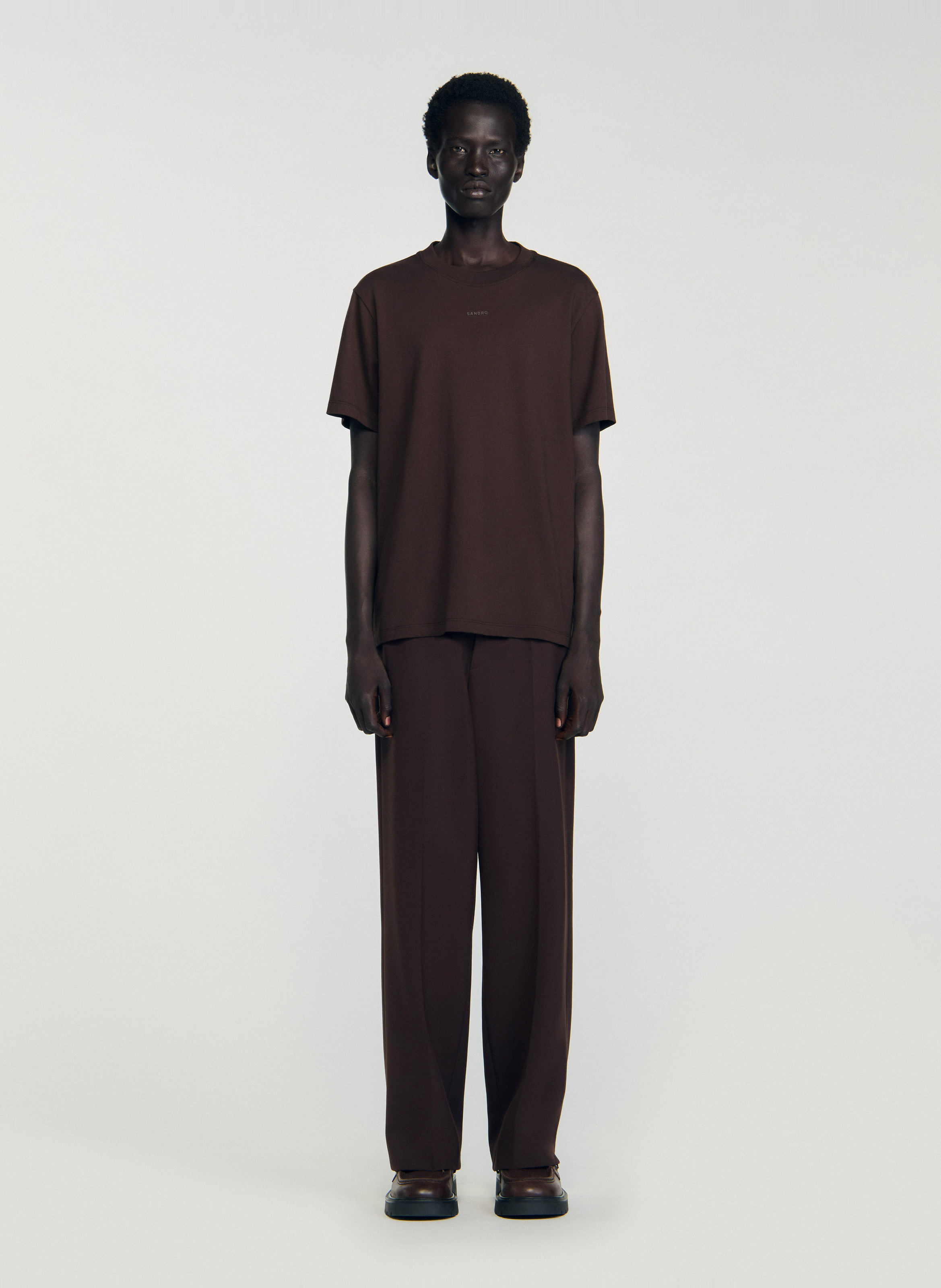 Recht, katoenen T-shirt SANDRO Bruin