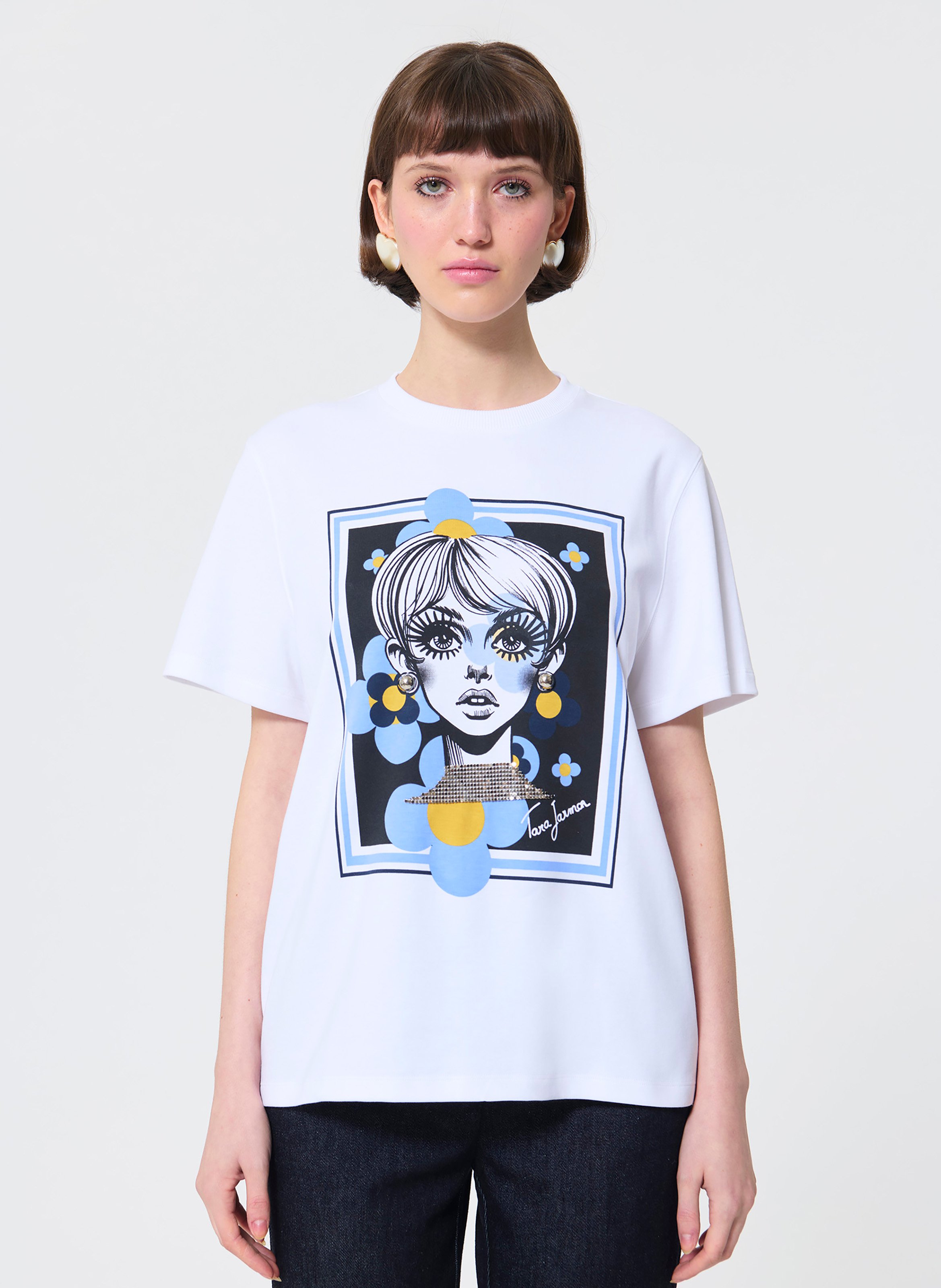 Maglietta diritta a motivi TARA JARMON Bianco