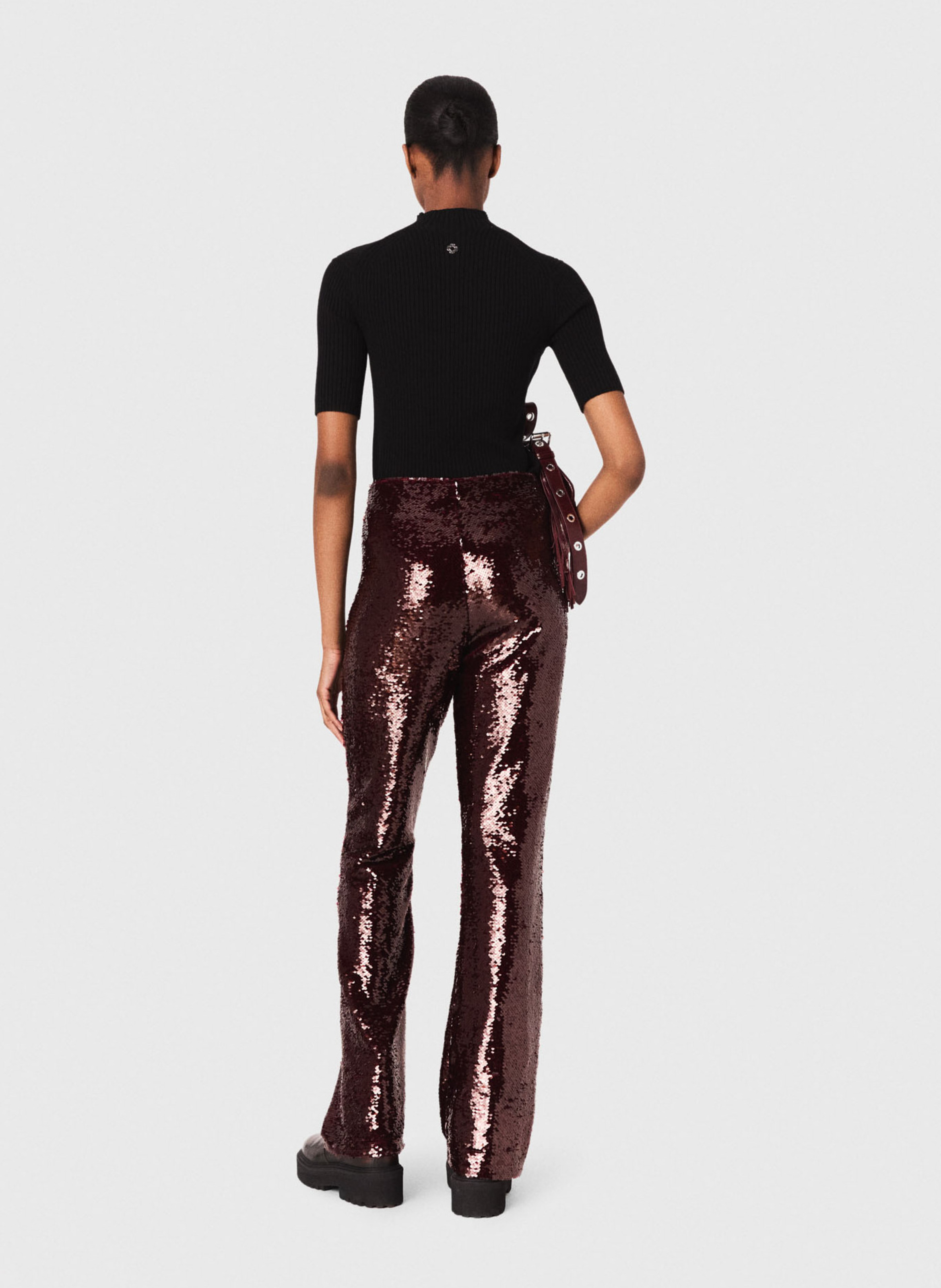 Straight pants embroidered with sequins MAJE Red