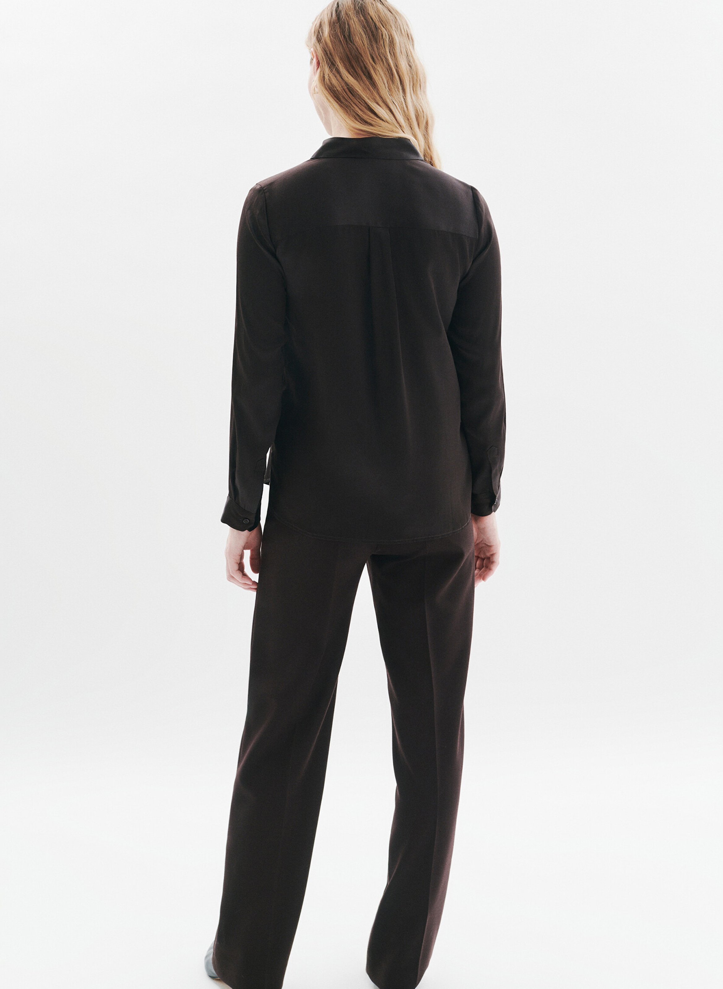 Chemise en soie col classique CAROLL Marron