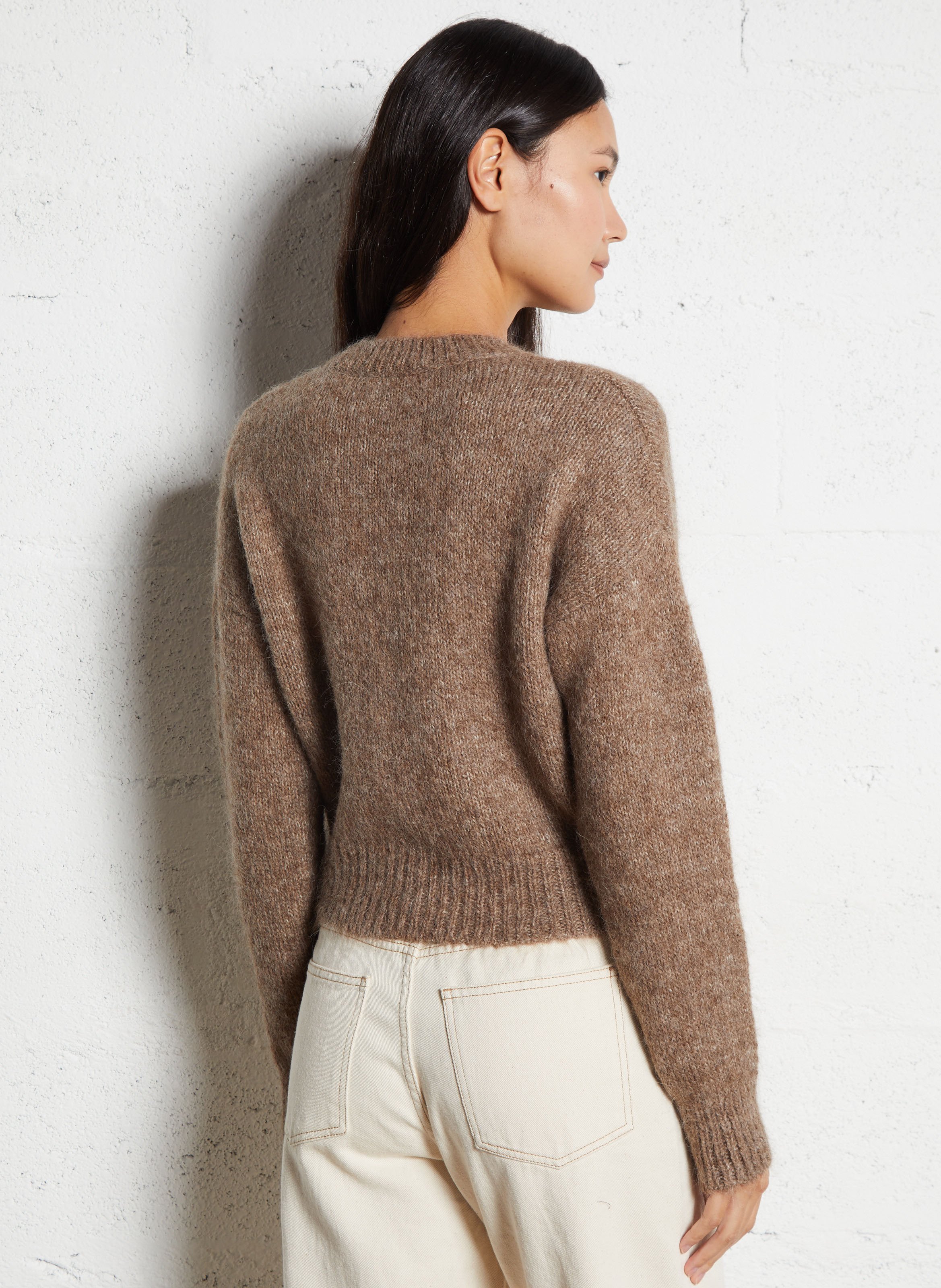 Gilet ample col rond en alpaga mélangé MASSCOB Marron