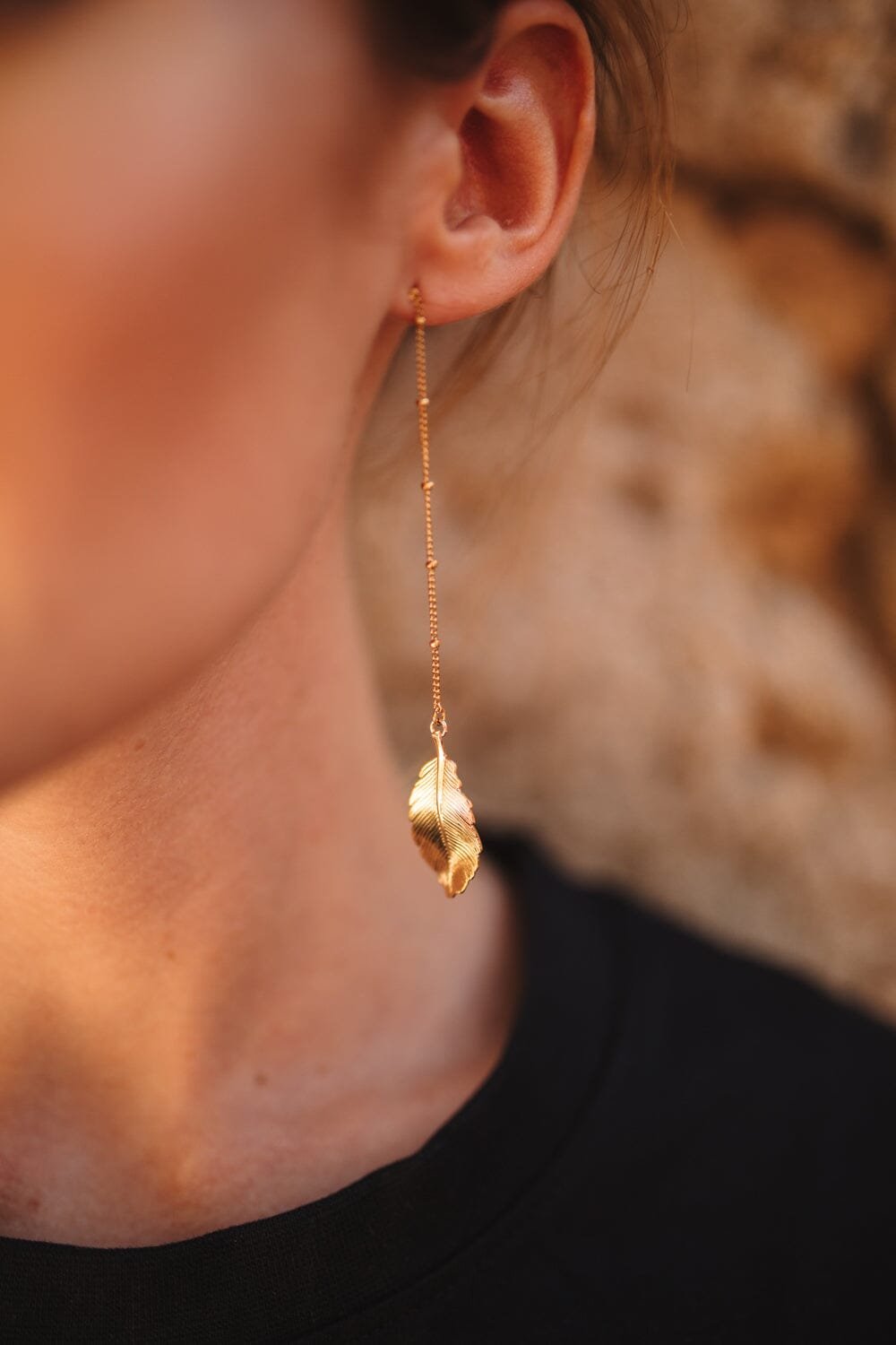 Dangling earrings with gold-plated leaf design MONSIEUR SIMONE Golden
