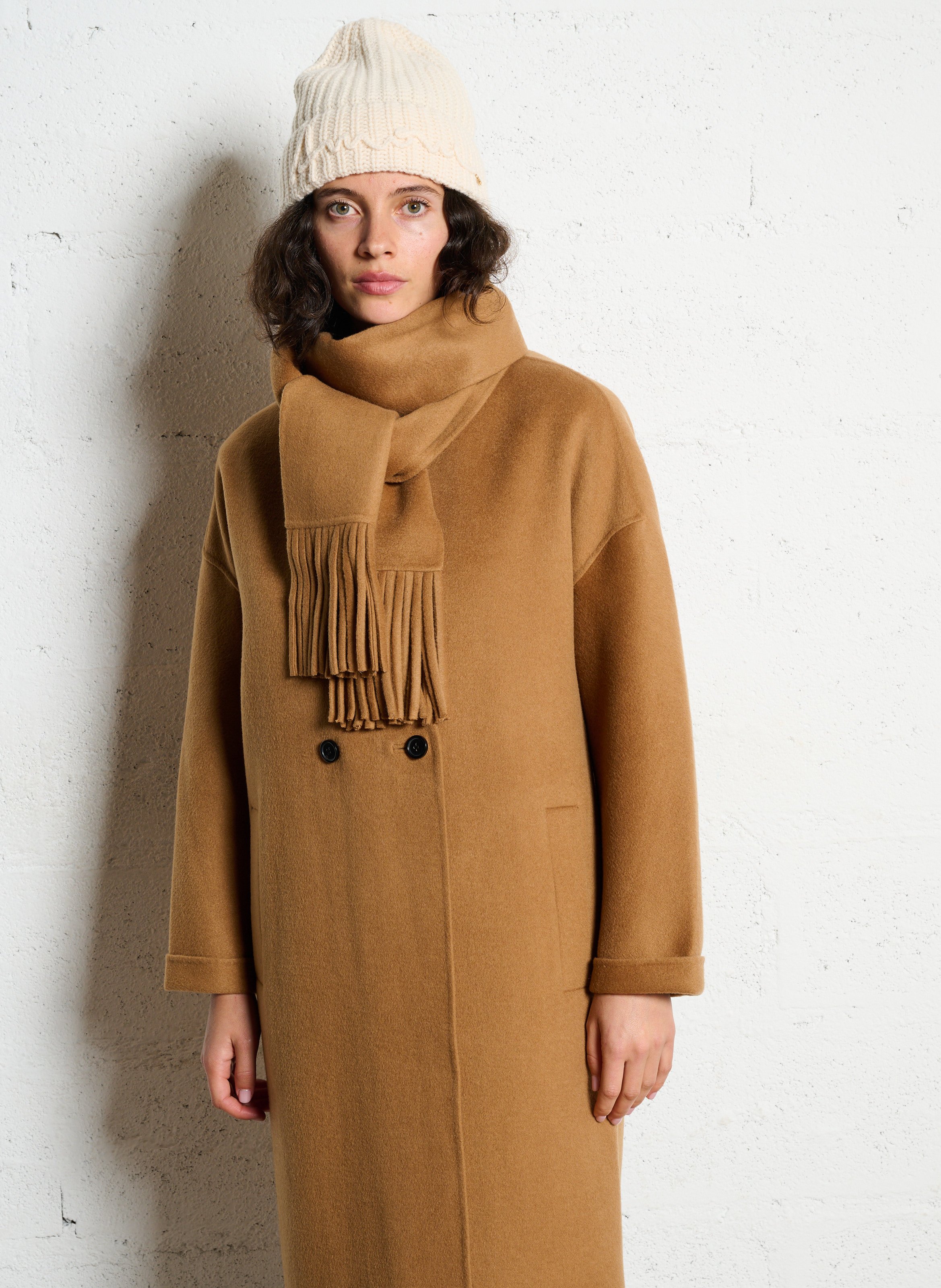 Mid-length coat with wool blend scarf MAISON 123 Beige