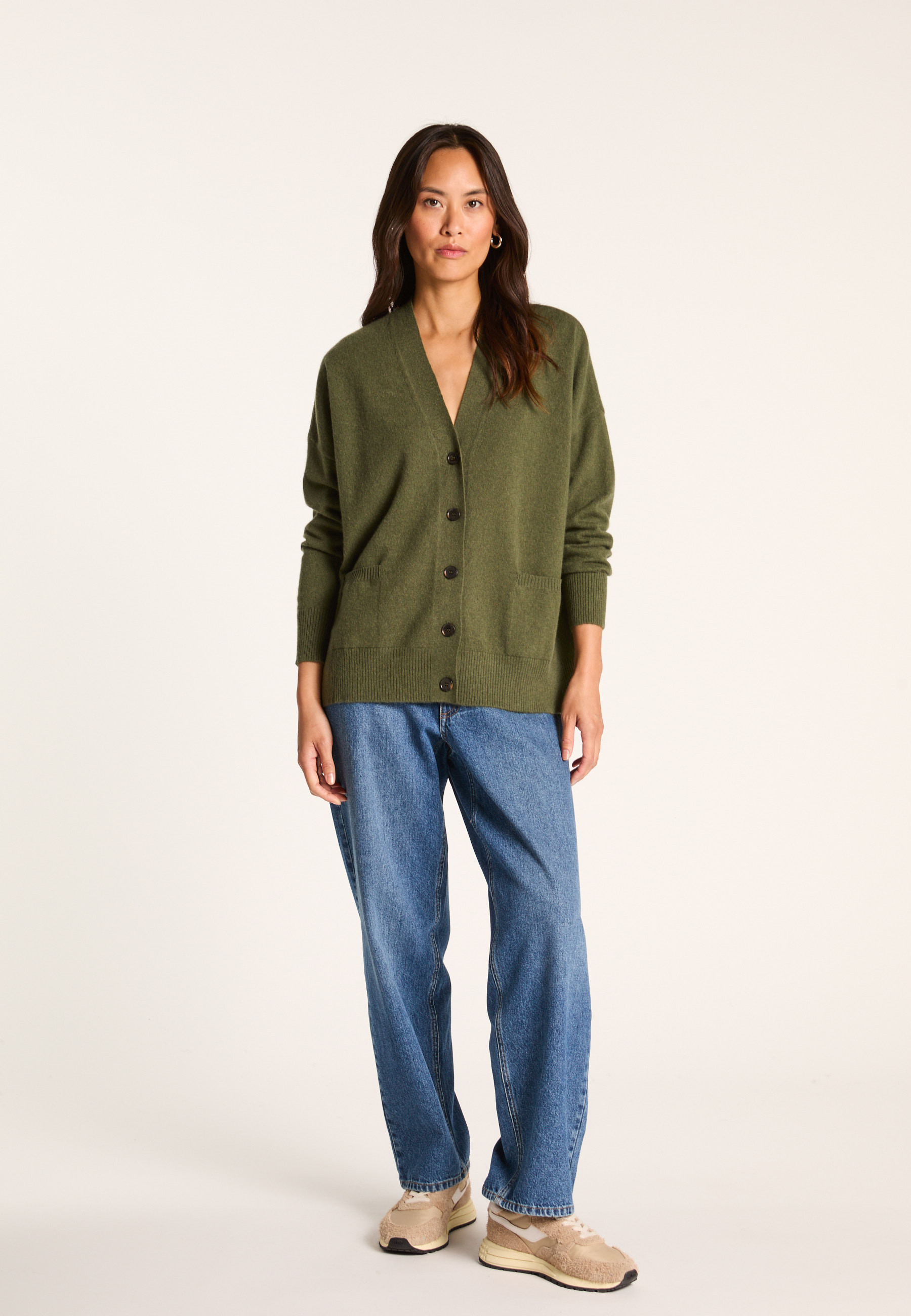 Buttoned cashmere cardigan MAISON MONTAGUT Khaki