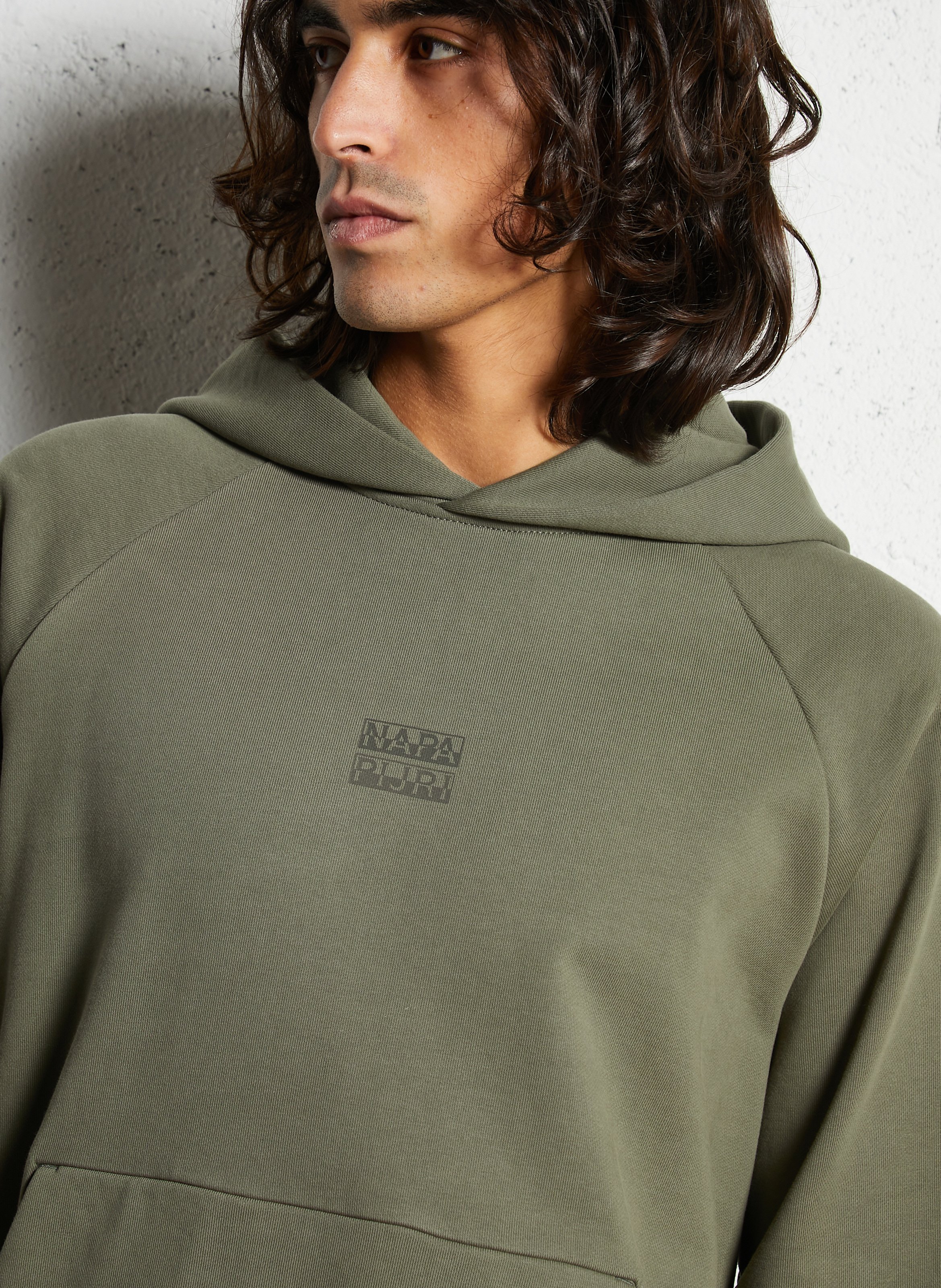 Sweat à capuche droit sérigraphié en coton NAPAPIJRI Vert