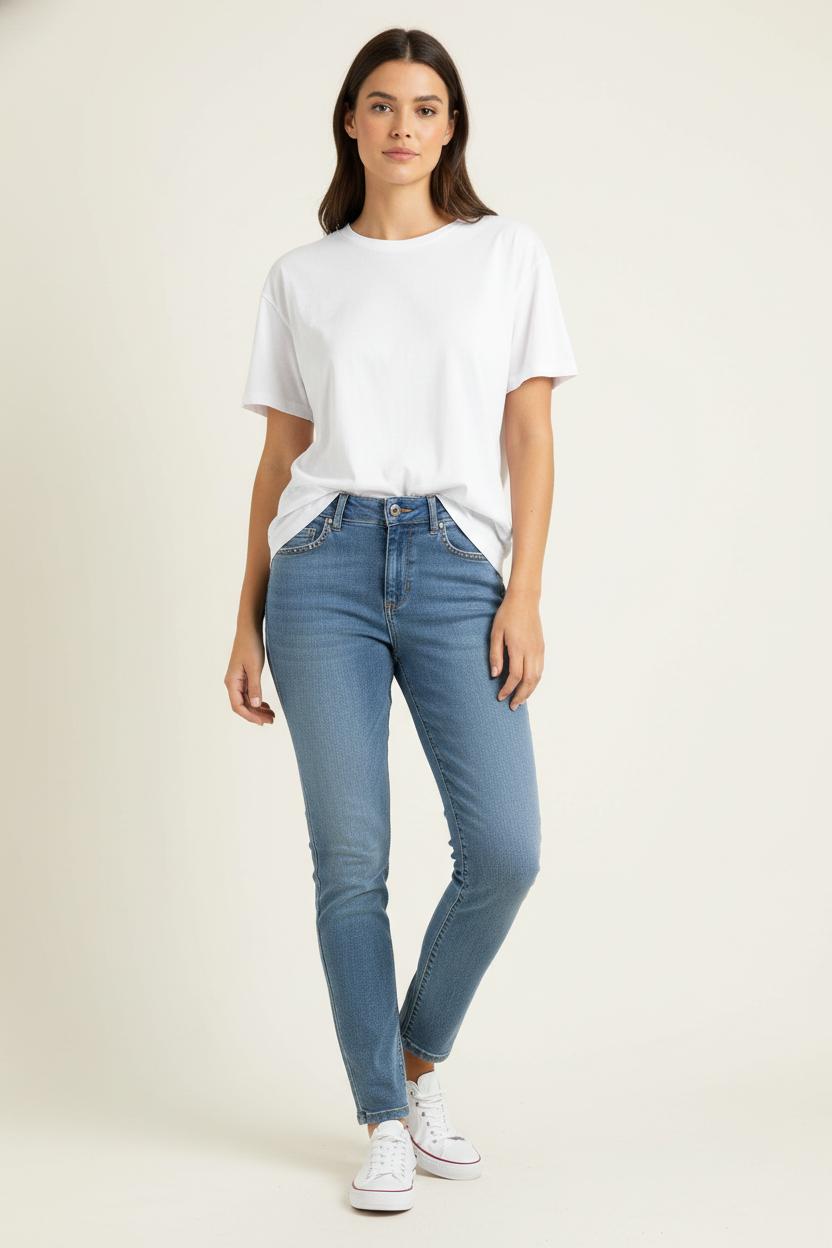 Cropped slim jeans with studs LIU JO - SECONDE MAIN Blue