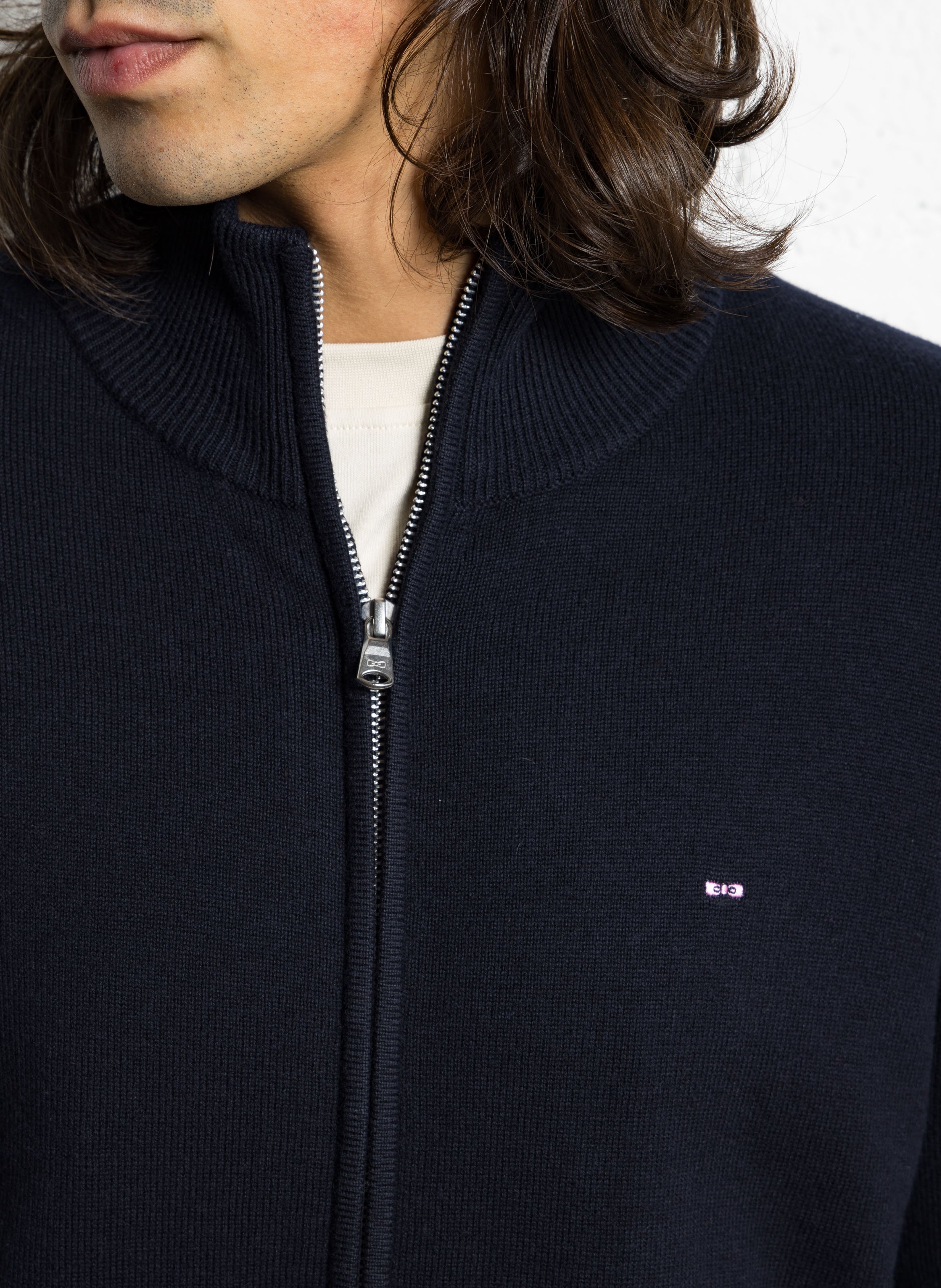 Gilet droit col montant en laine et coton EDEN PARK Bleu