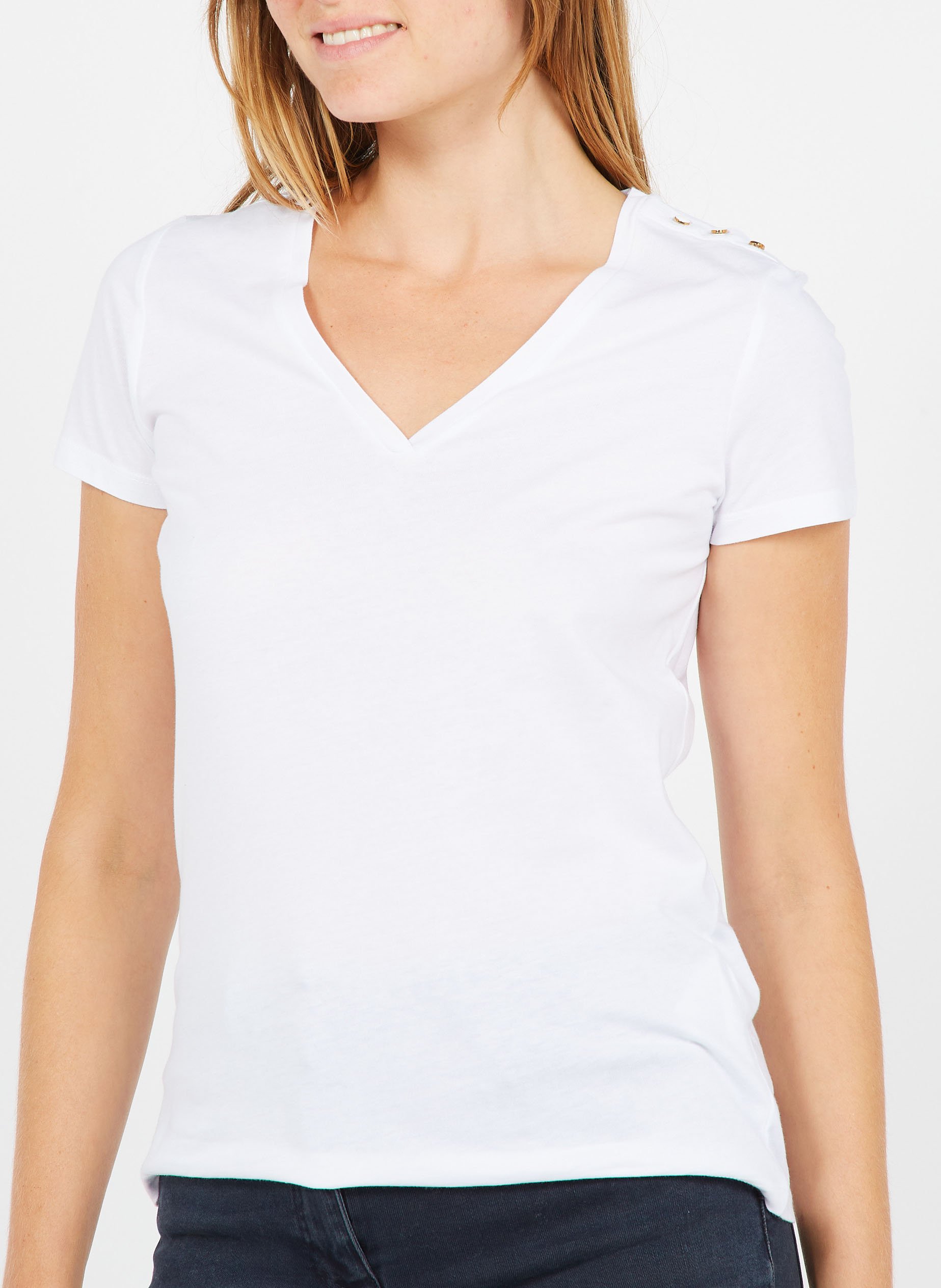 V-neck cotton T-shirt CAROLL White