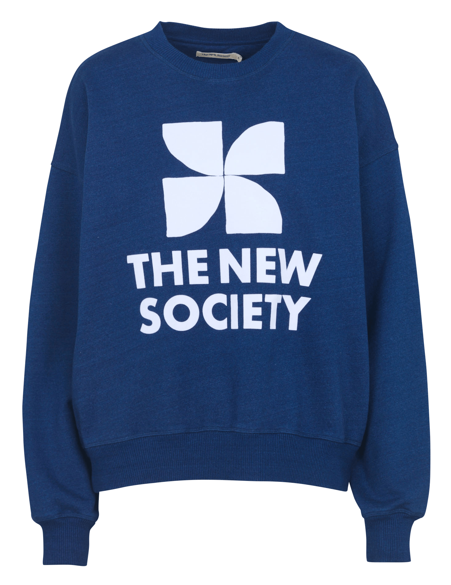 Oversized round neck sweatshirt with velvet screen print in cotton. THE NEW SOCIETY Blue