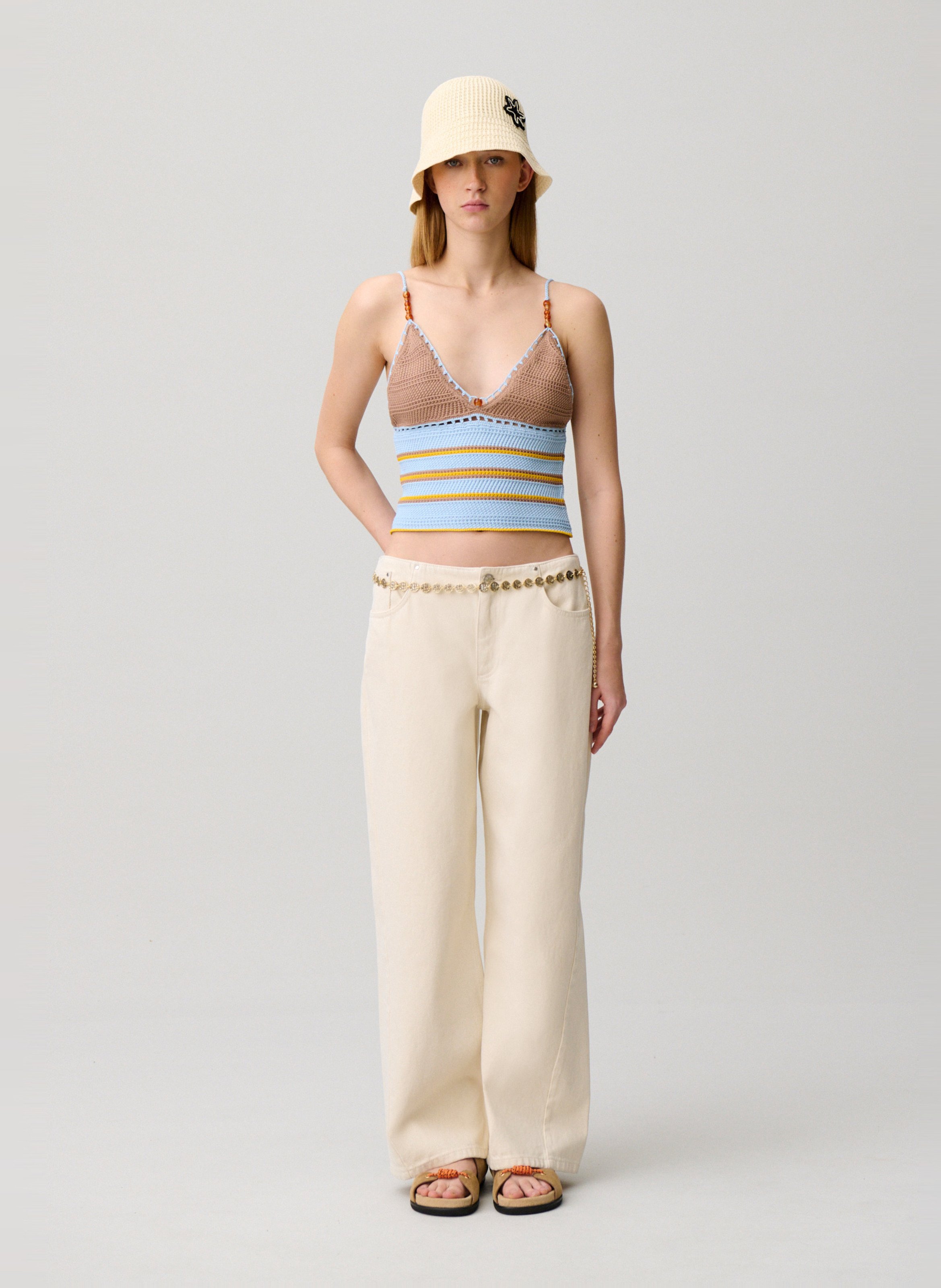 Top ajusté en crochet rayé CLAUDIE PIERLOT Multicolore