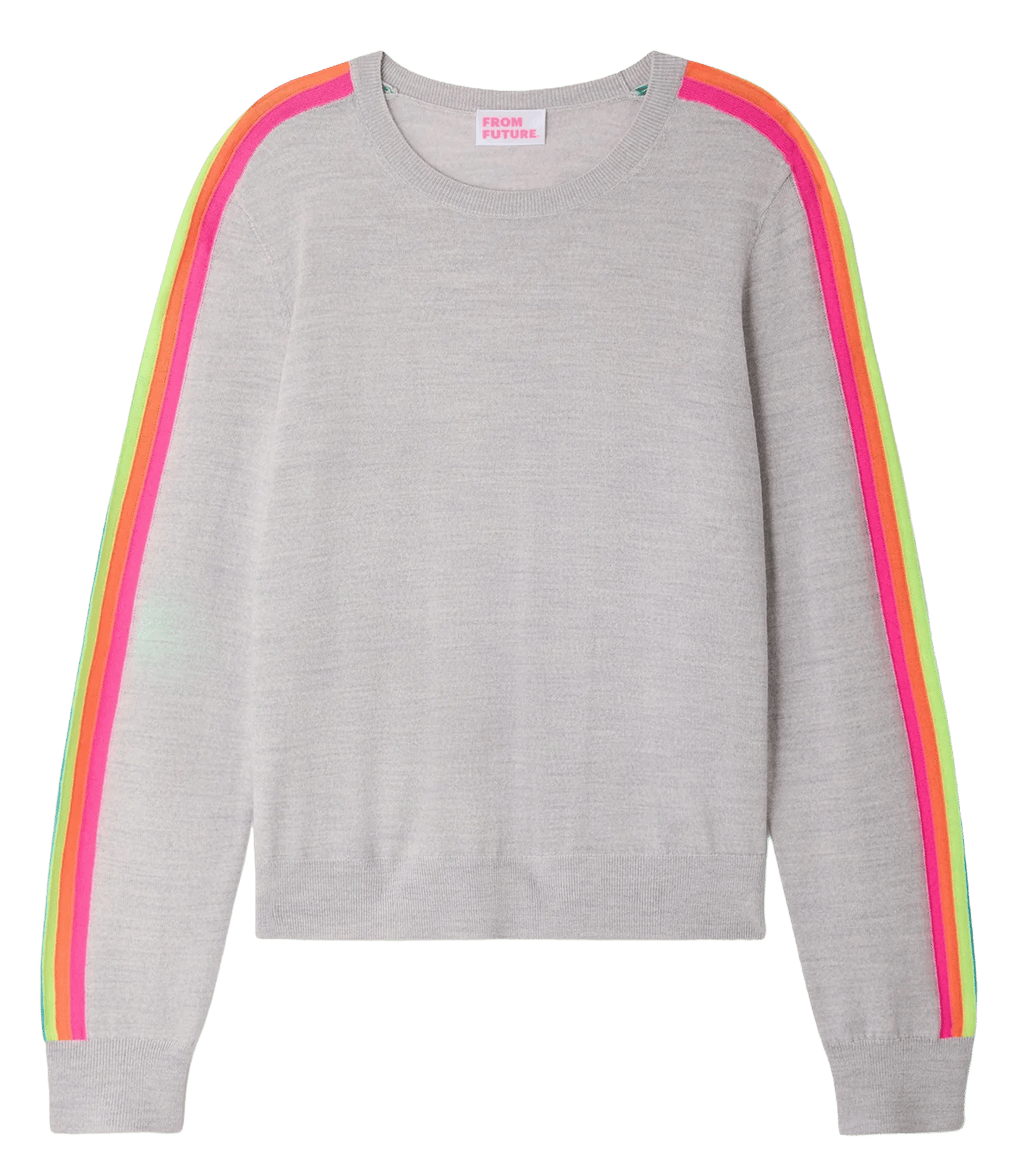 Pull droit col rond rayé en laine mérinos FROM FUTURE Gris