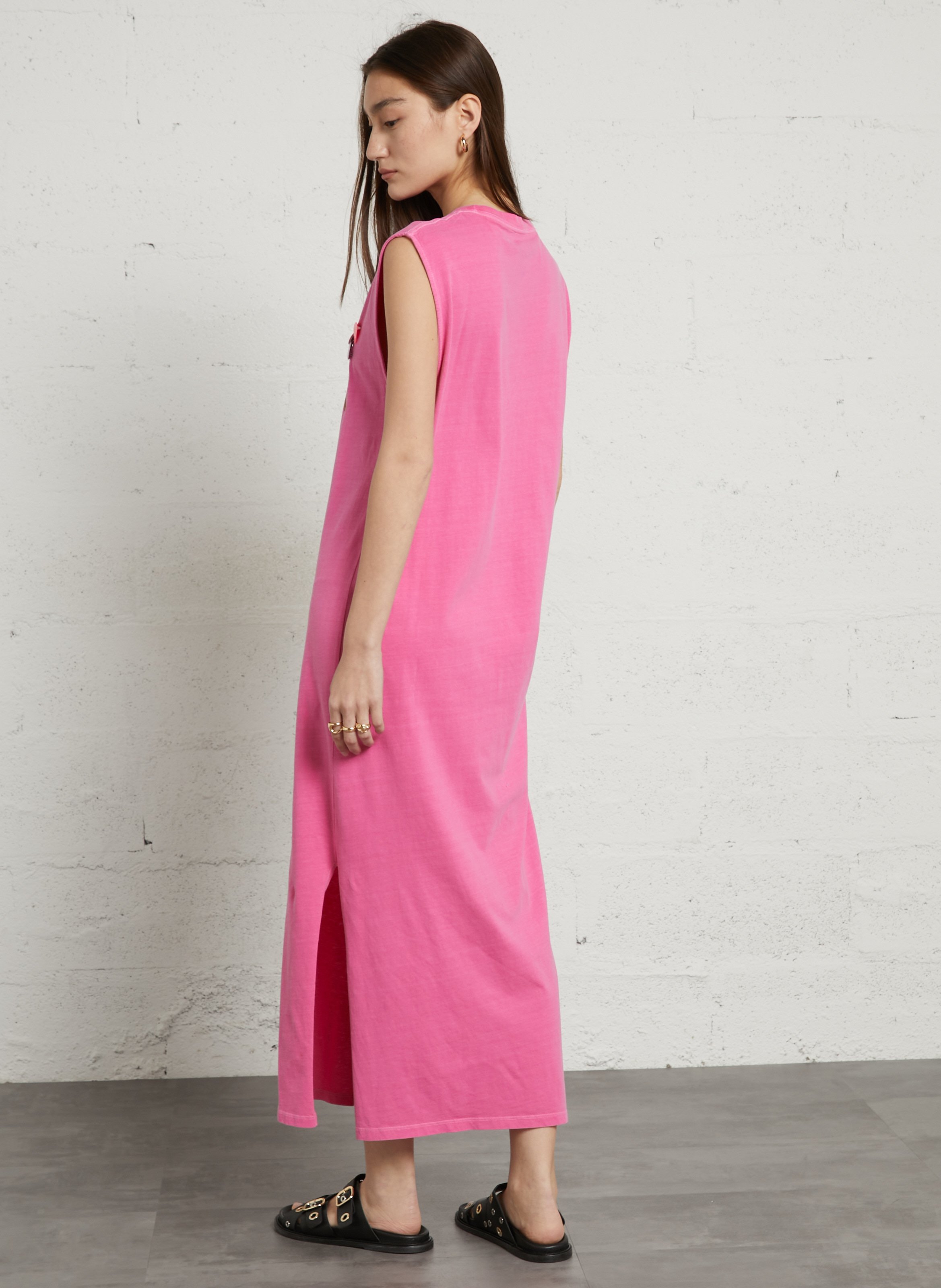 Robe longue sans manches col rond en coton NEWTONE Rose