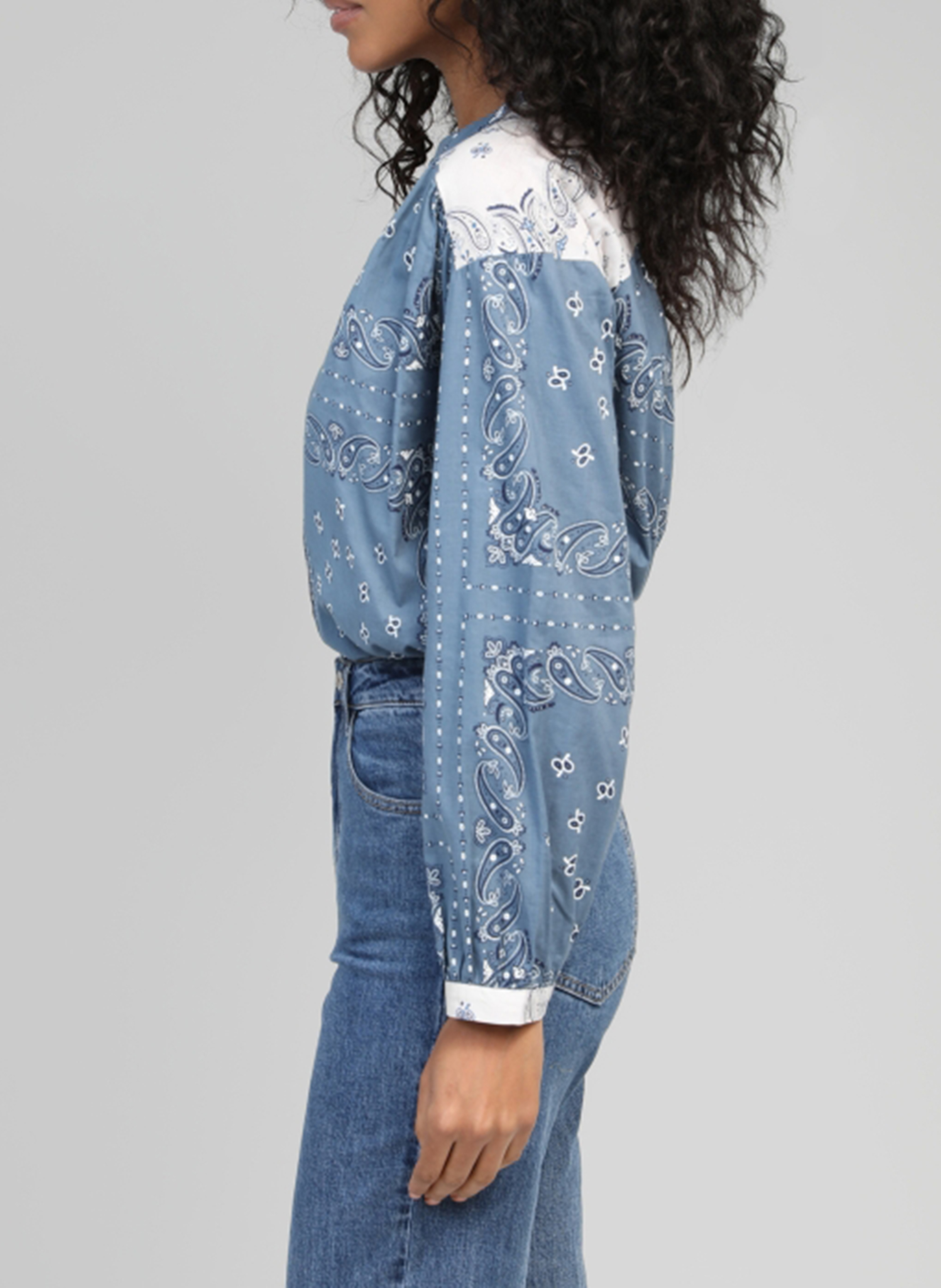 Baumwollbluse mit Rundhalsausschnitt und Print AN'GE Blau
