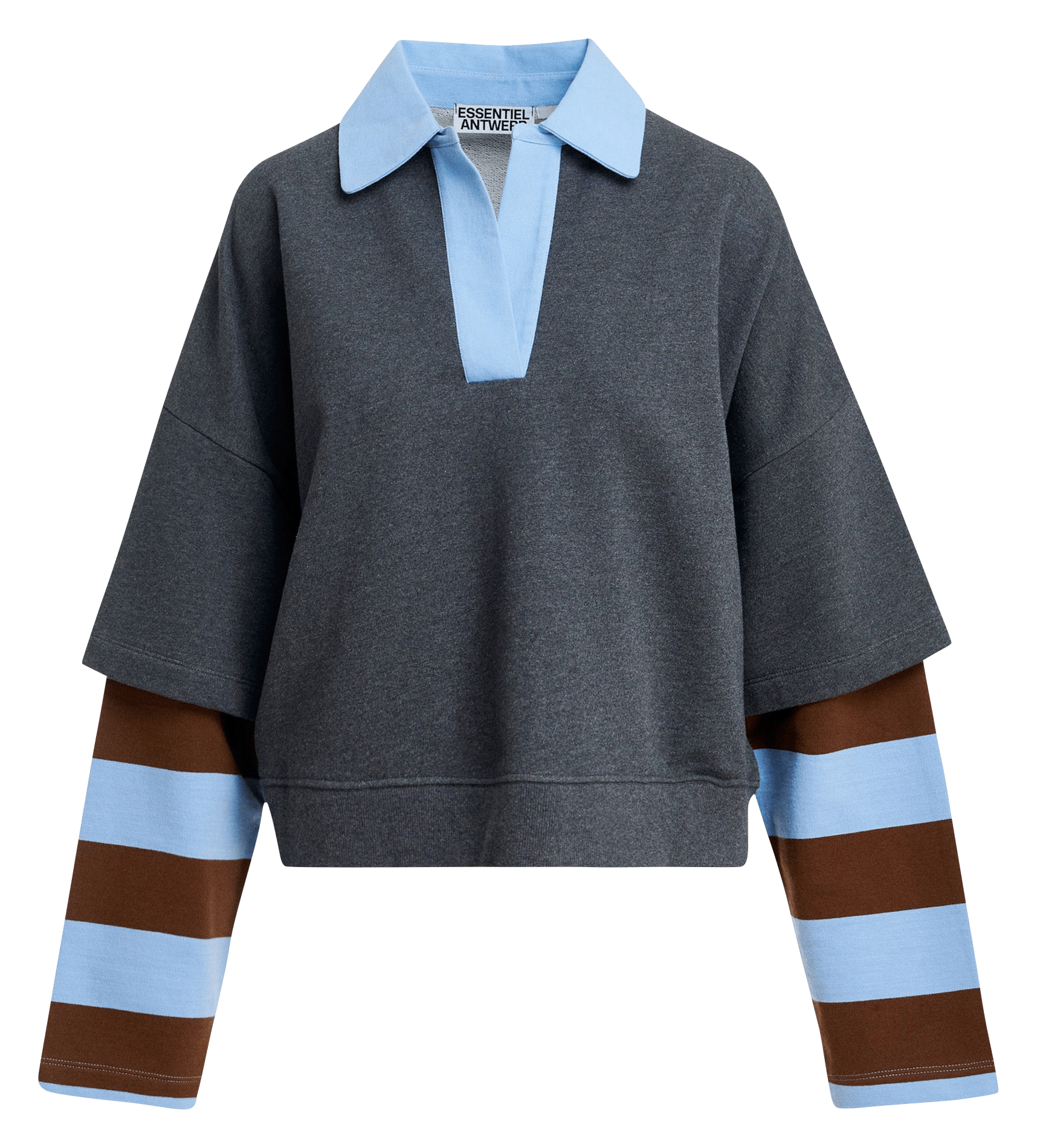 Gerade geschnittenes Baumwoll-Sweatshirt mit Polokragen ESSENTIEL ANTWERP Grau