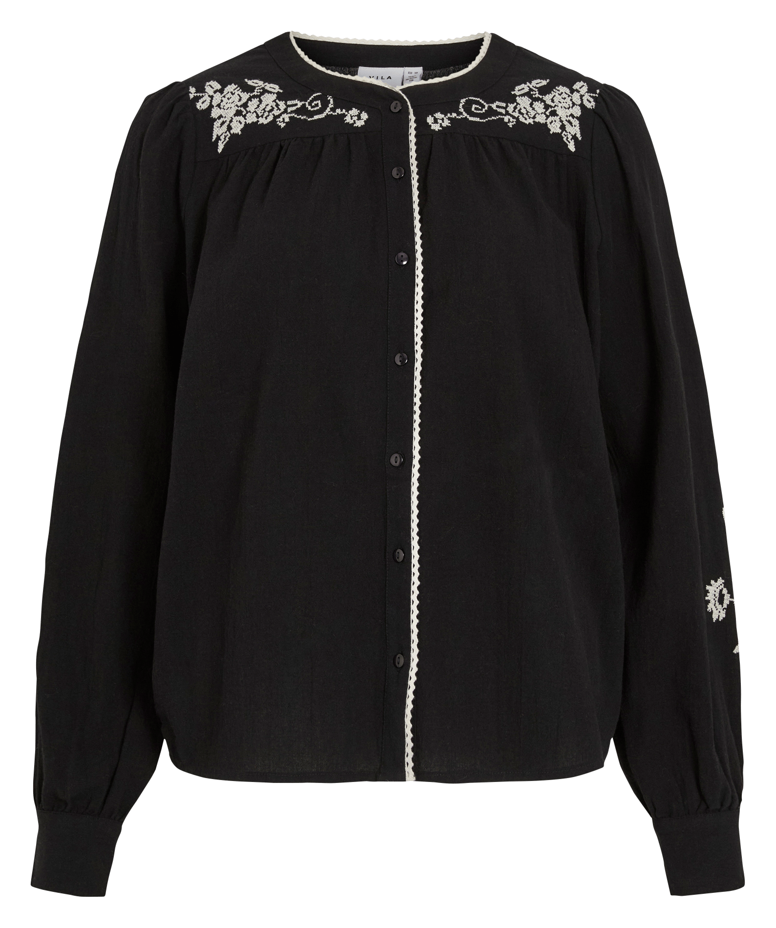 Chemise col rond en coton VILA Noir