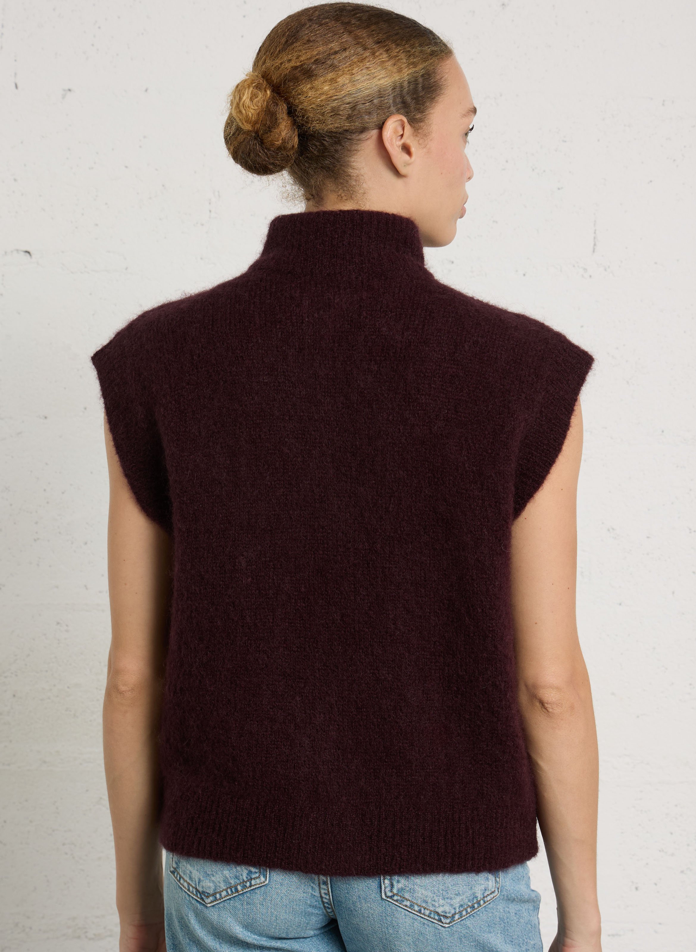 Ärmellose gerade geschnittene Strickjacke aus gemischtem Mohair DES PETITS HAUTS Violett