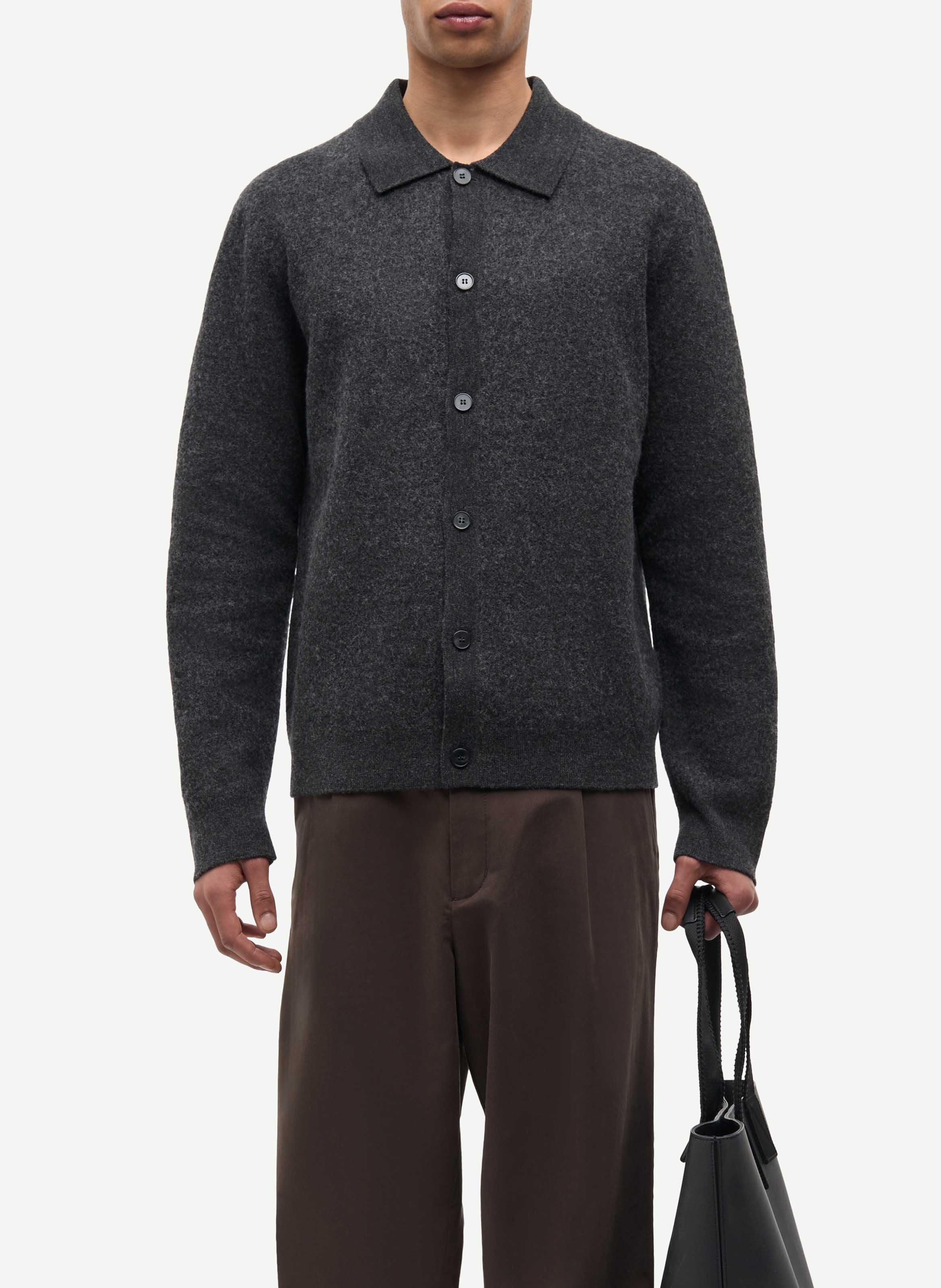 Cardigan droit en laine mérinos SAMSOE SAMSOE Gris