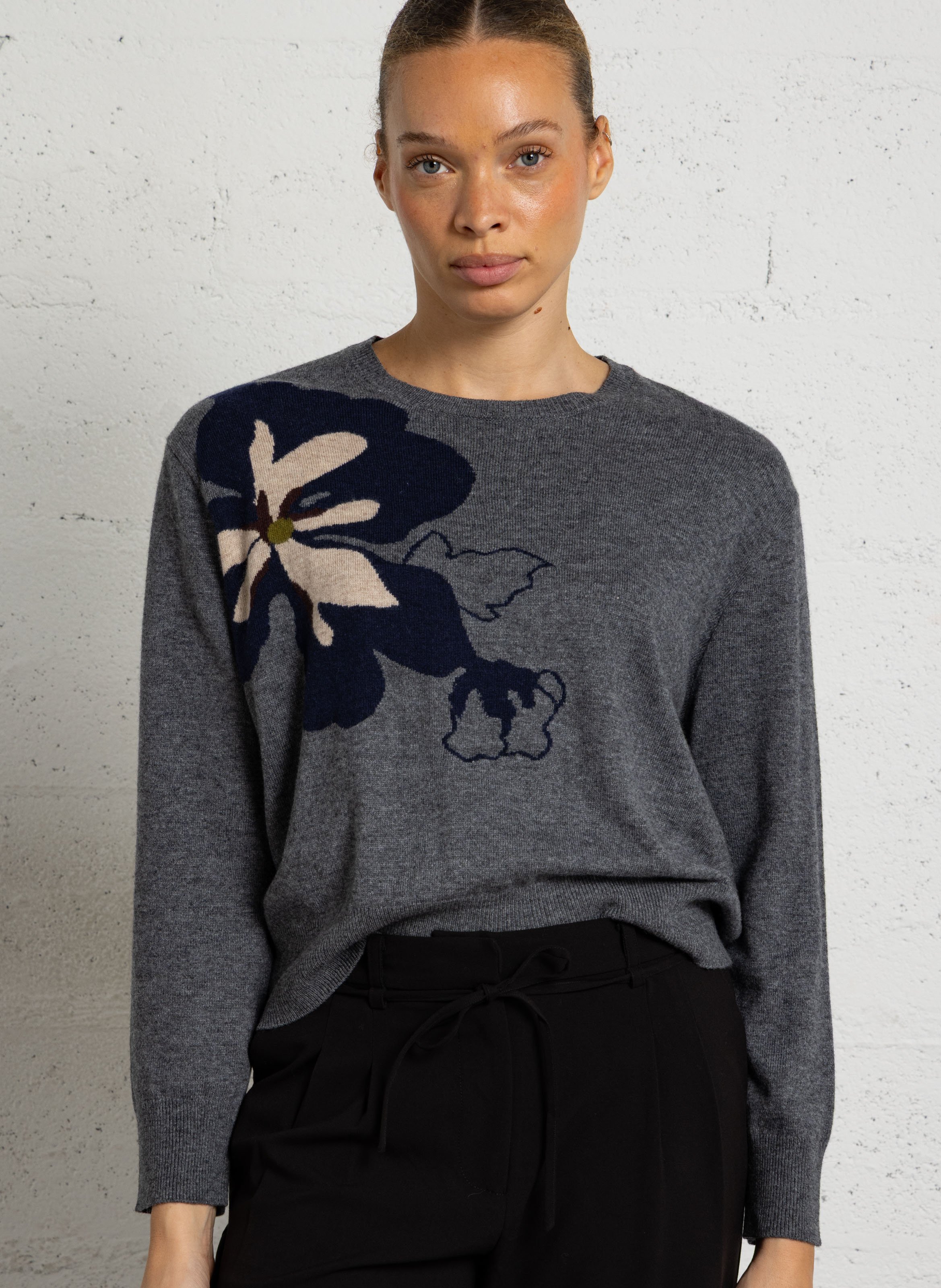 Straight round neck sweater in printed knit NICE THINGS