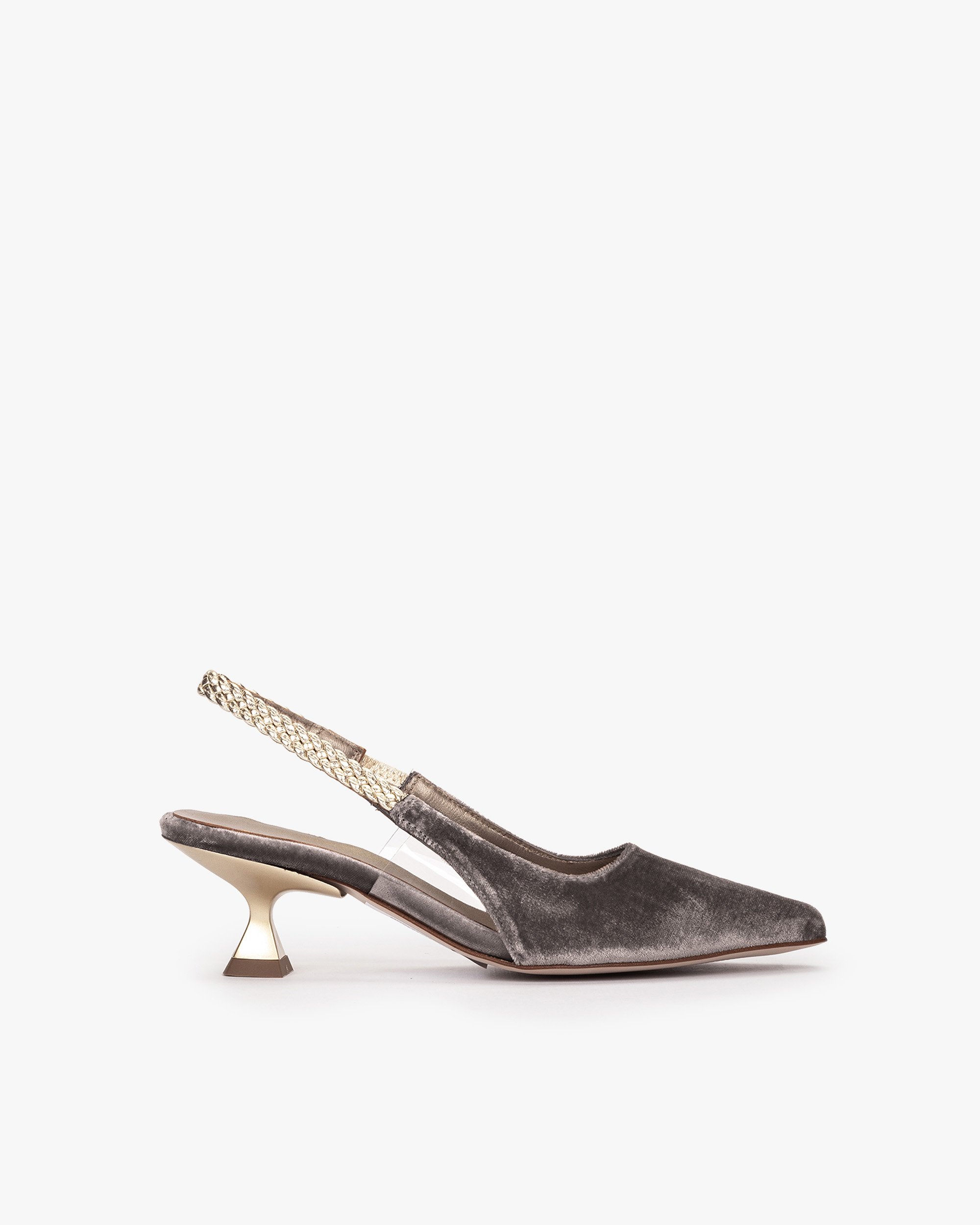 Grey velvet pumps with metallic leather braid PEDRO MIRALLES Grey