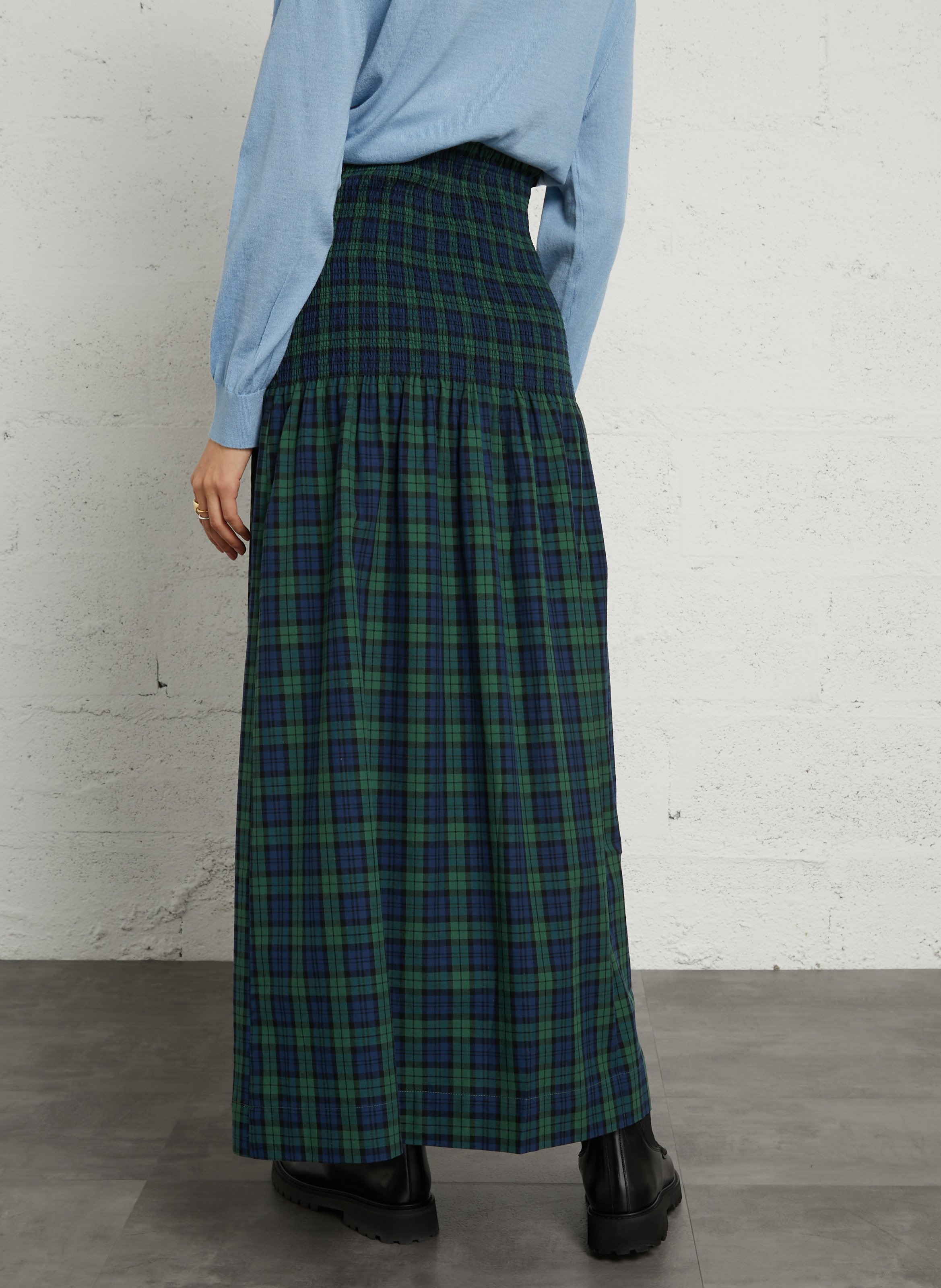 Wijd uitlopende geruite katoenen rok THE TINY BIG SISTER Blauw