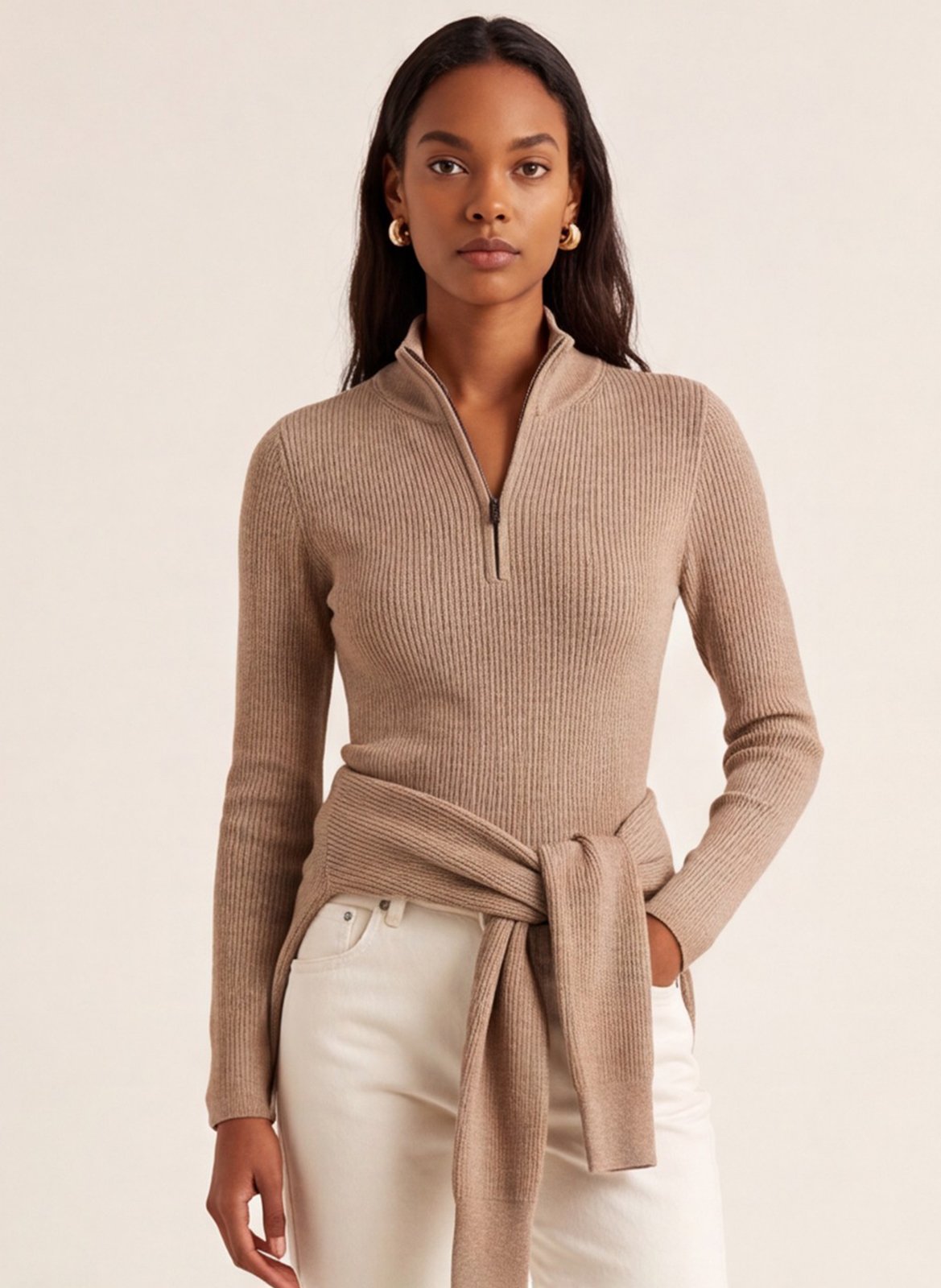 Hoge rechte pull-on van wolmix KOOKAI Beige