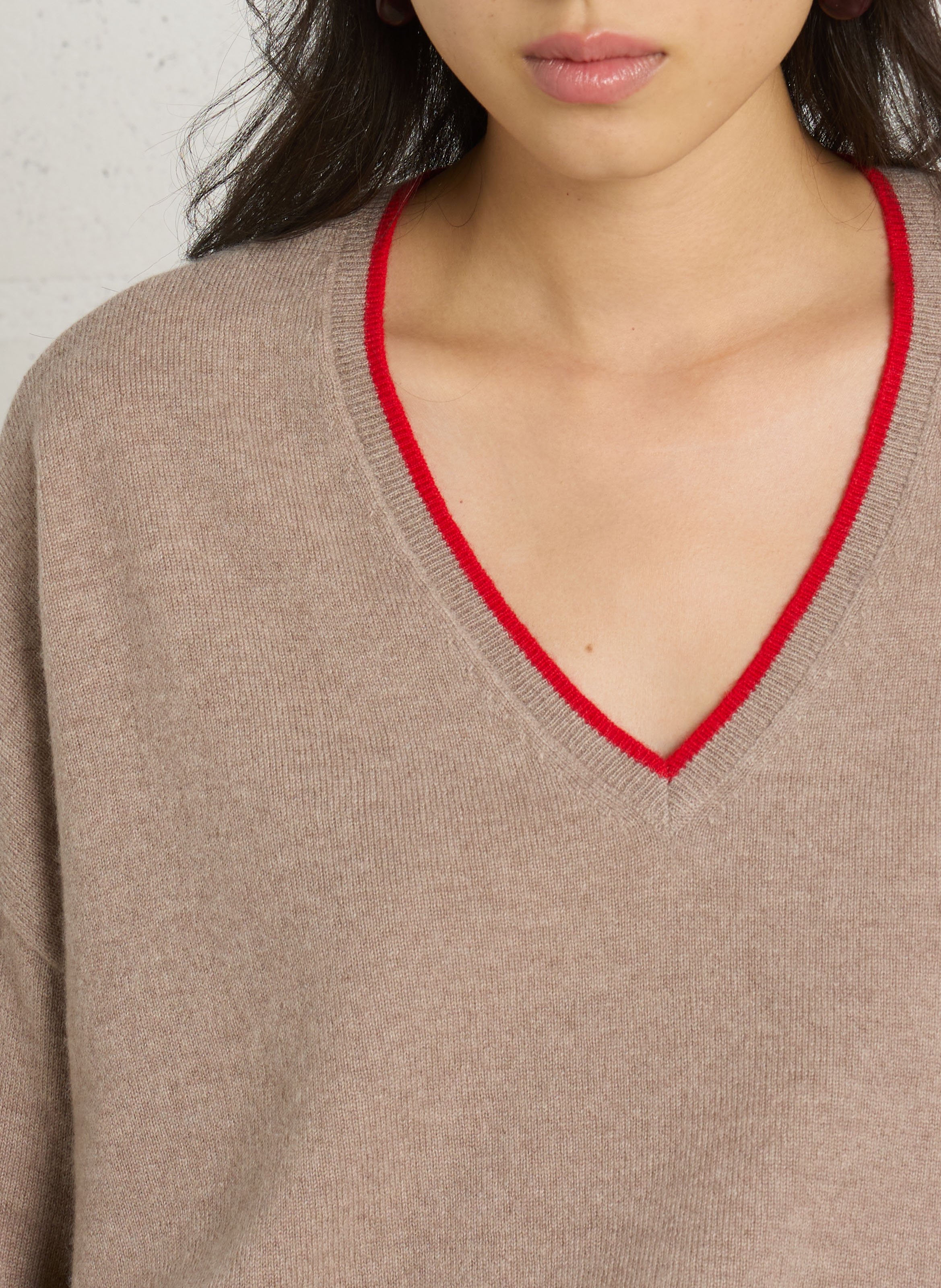 Pull ample col V en cachemire SUD EXPRESS Beige