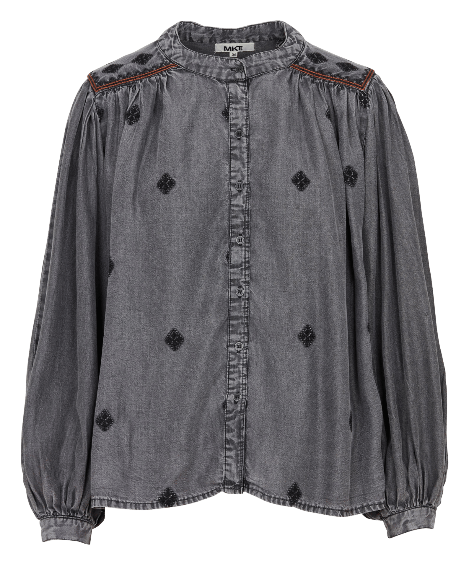 Round-neck denim blouse with embroidery MKT Grey