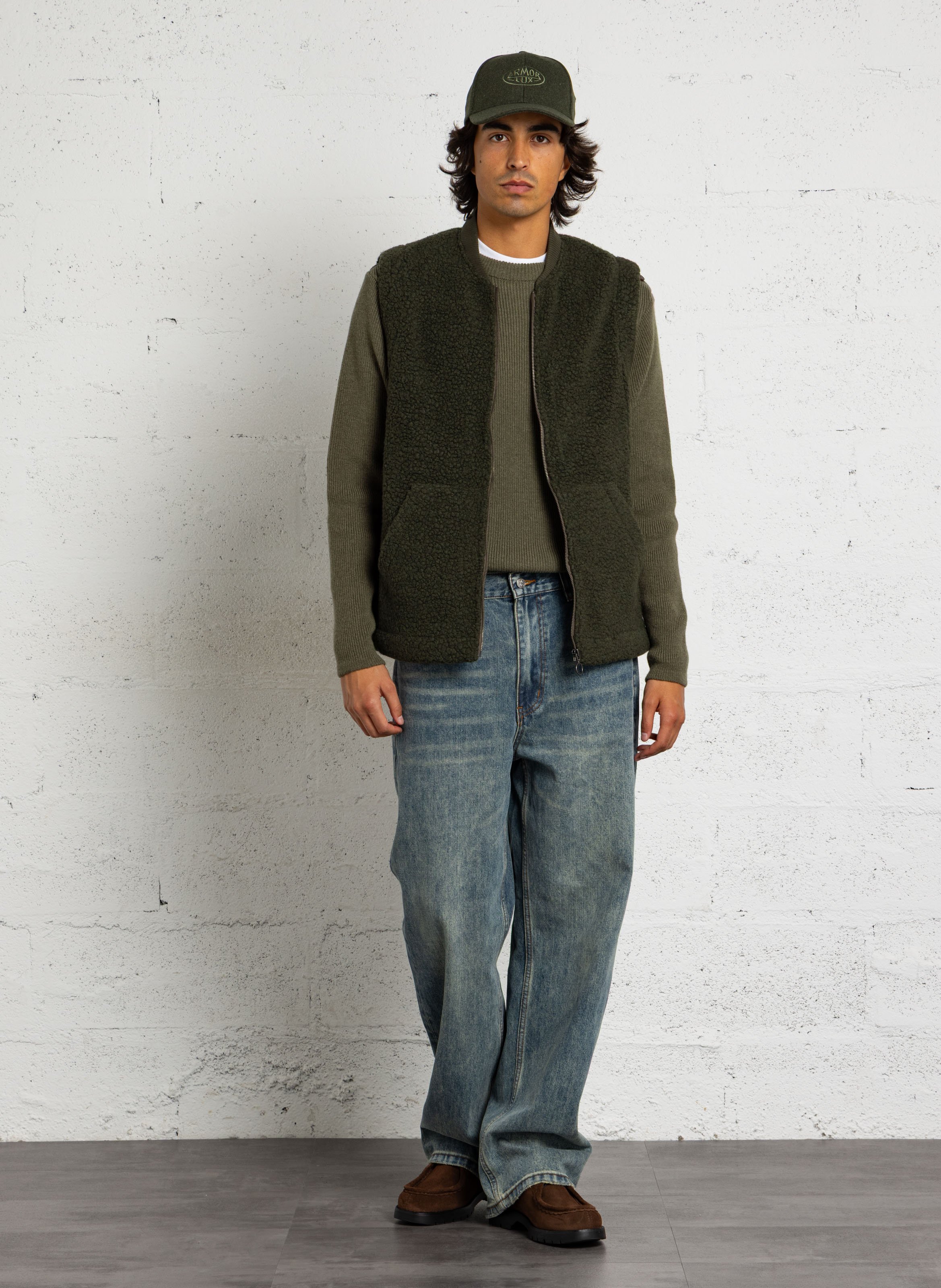 Mouwloze jas van wolmix ARMOR LUX Groen