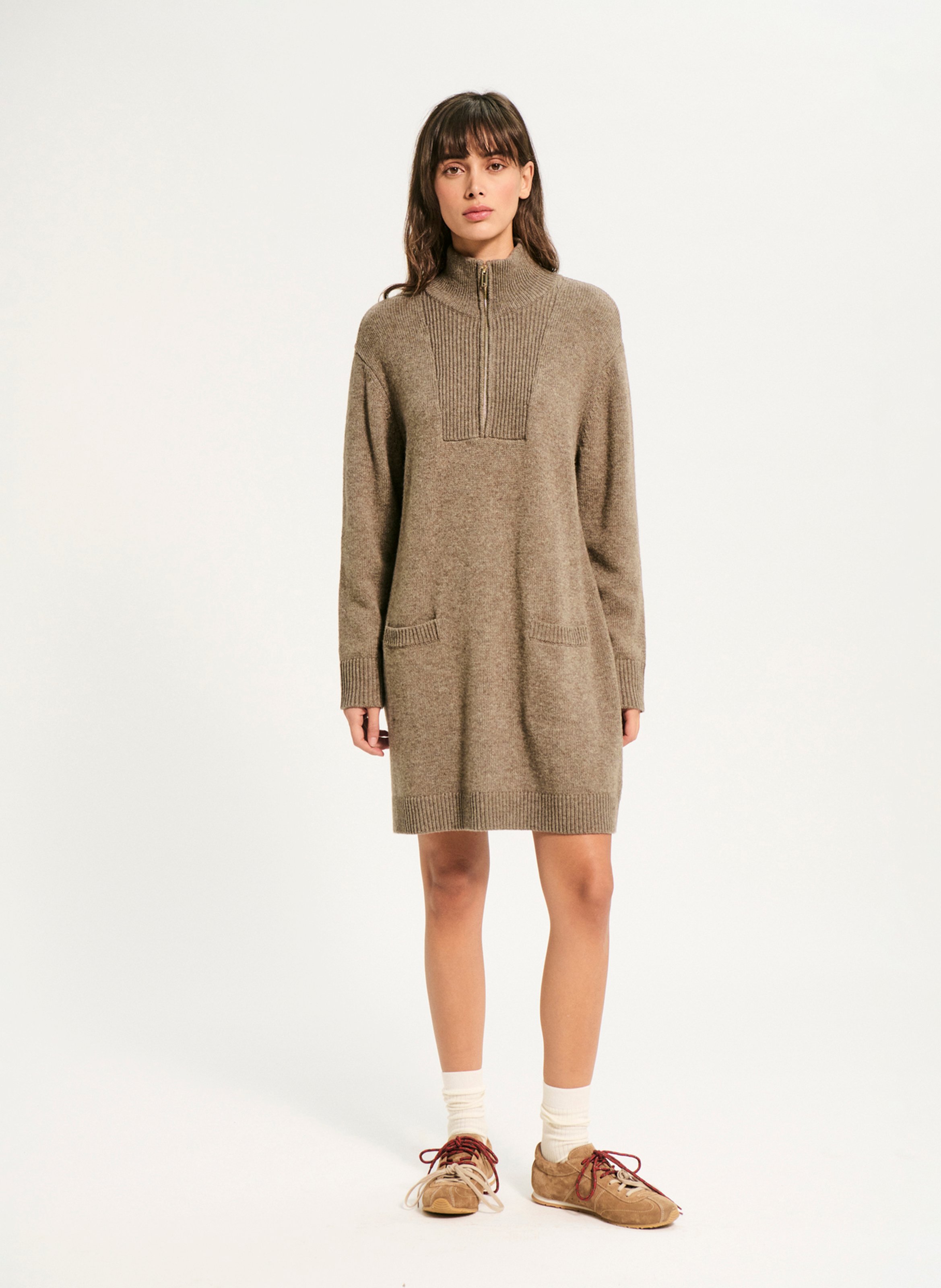 Pulloverkleid mit Stehkragen aus Wollmischung PABLO Braun
