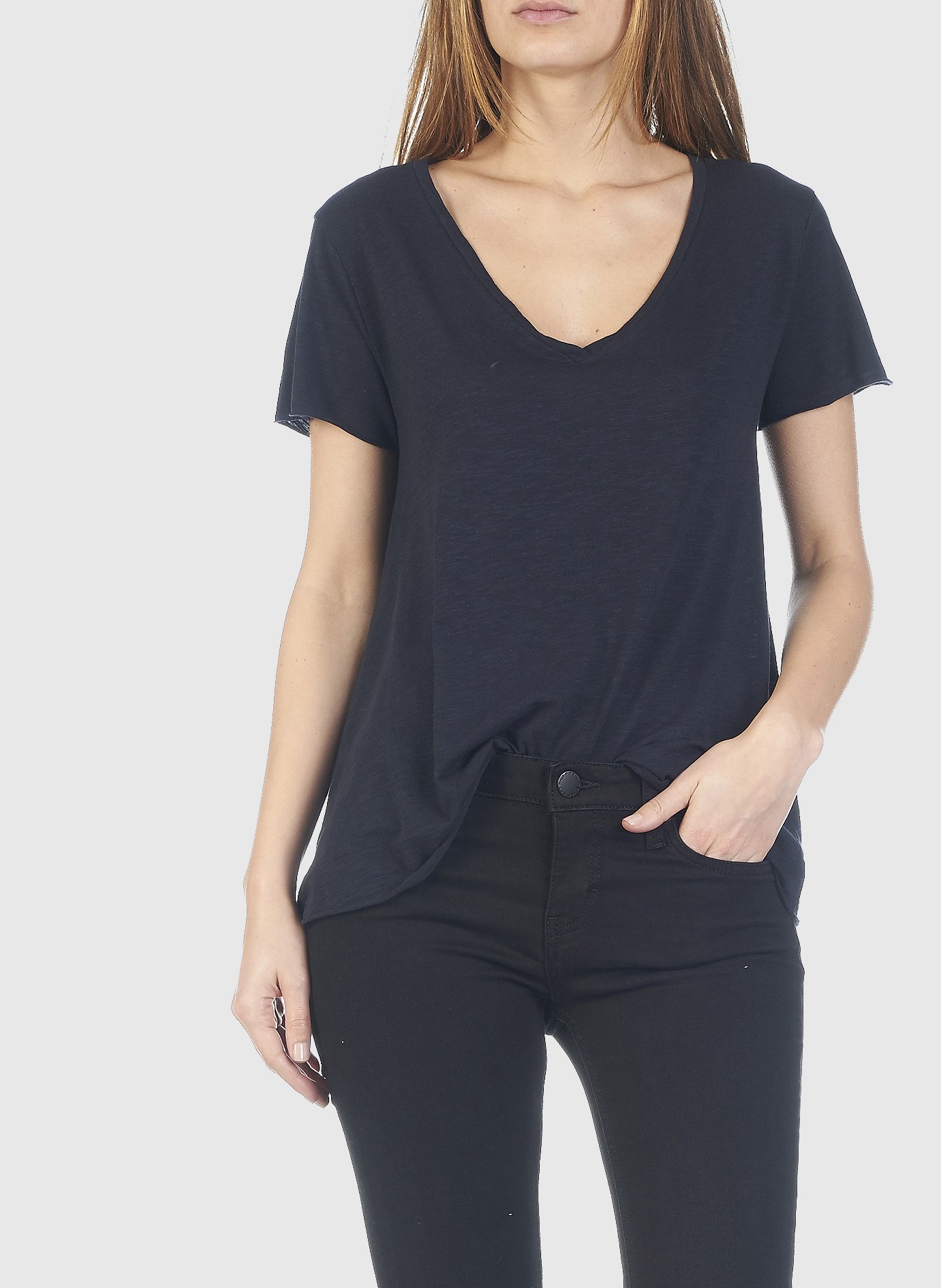 Tee-shirt col V en coton mélangé AMERICAN VINTAGE