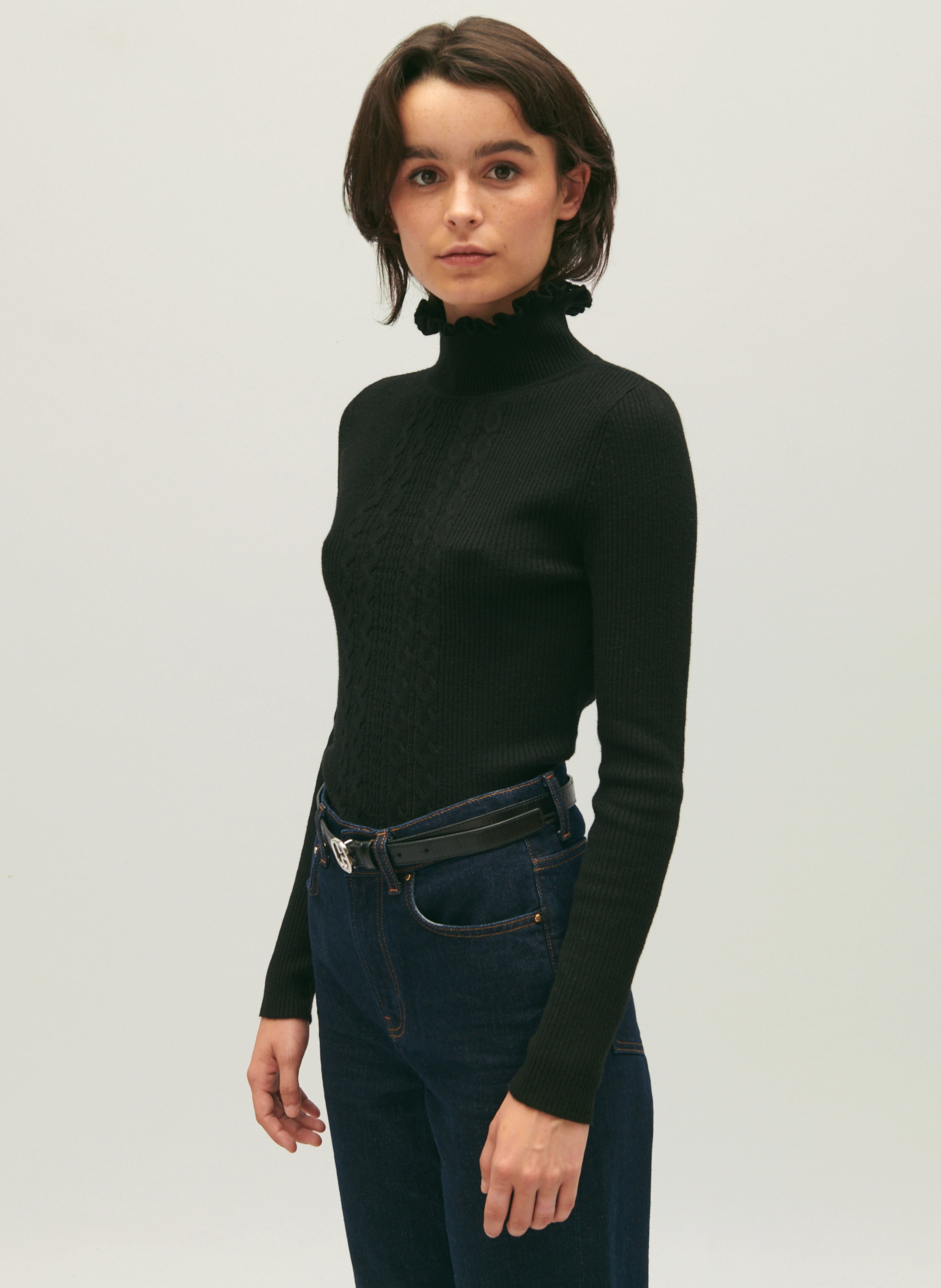 Pull Col Victorien Ajust En Maille M lang e Meeting Noir Claudie