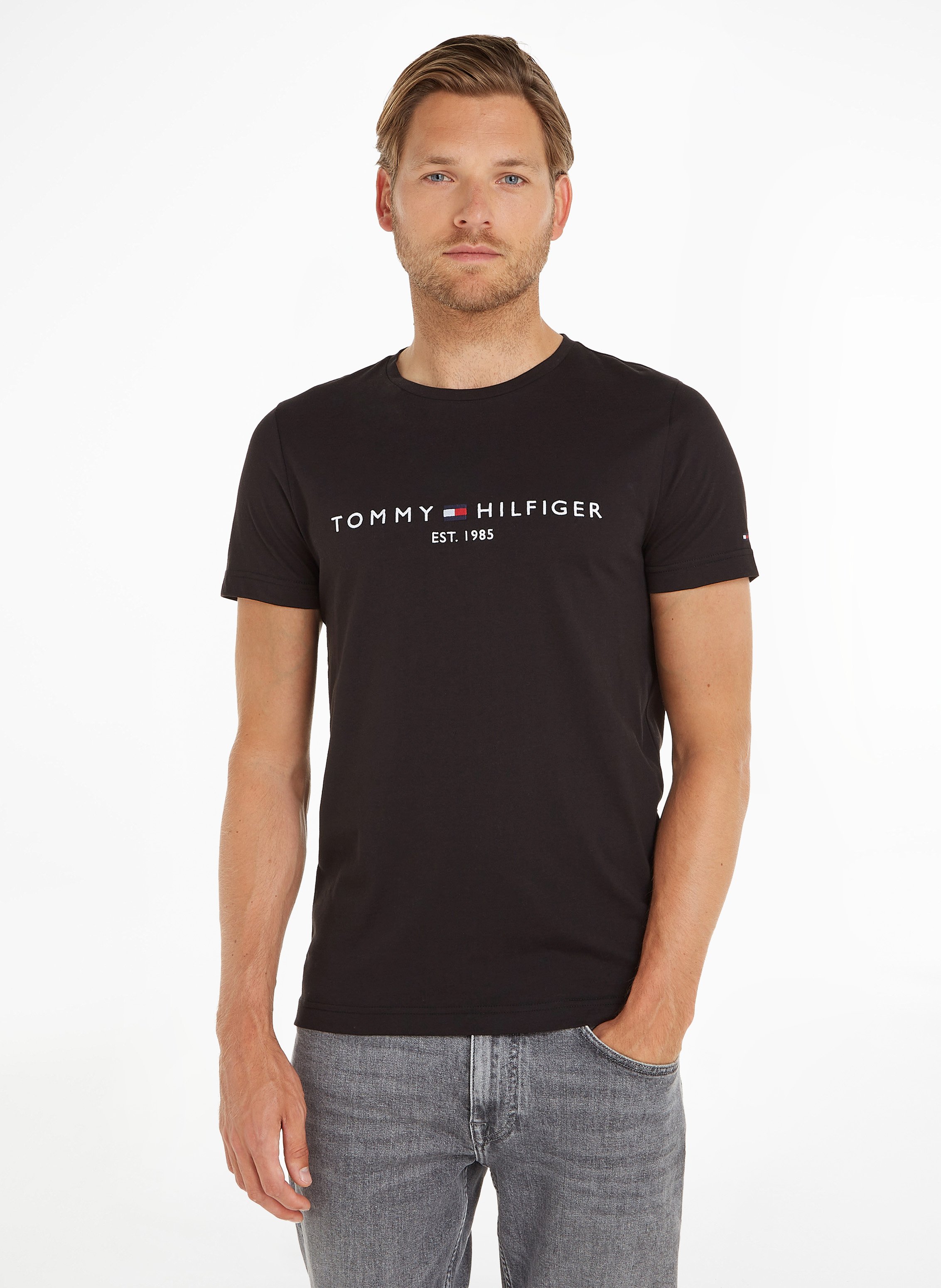 Tee shirt noir tommy hilfiger homme hot sale