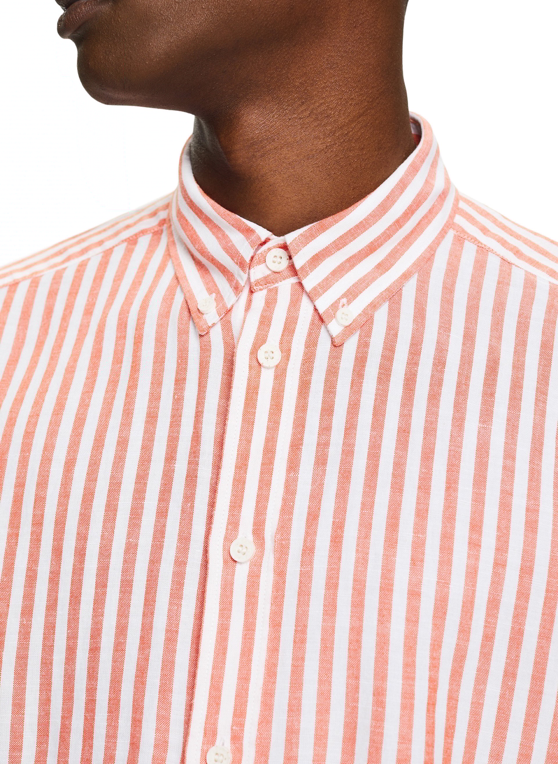 Linen and cotton-blend shirt with classic collar ESPRIT Orange