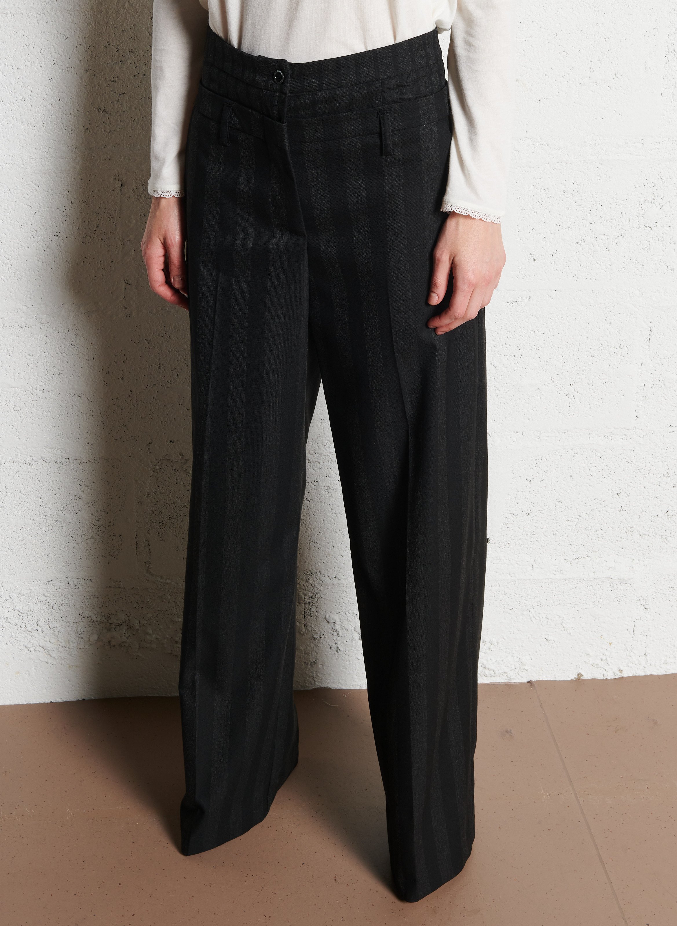 Pantalon large rayé à double tailles  IMPERIAL Noir