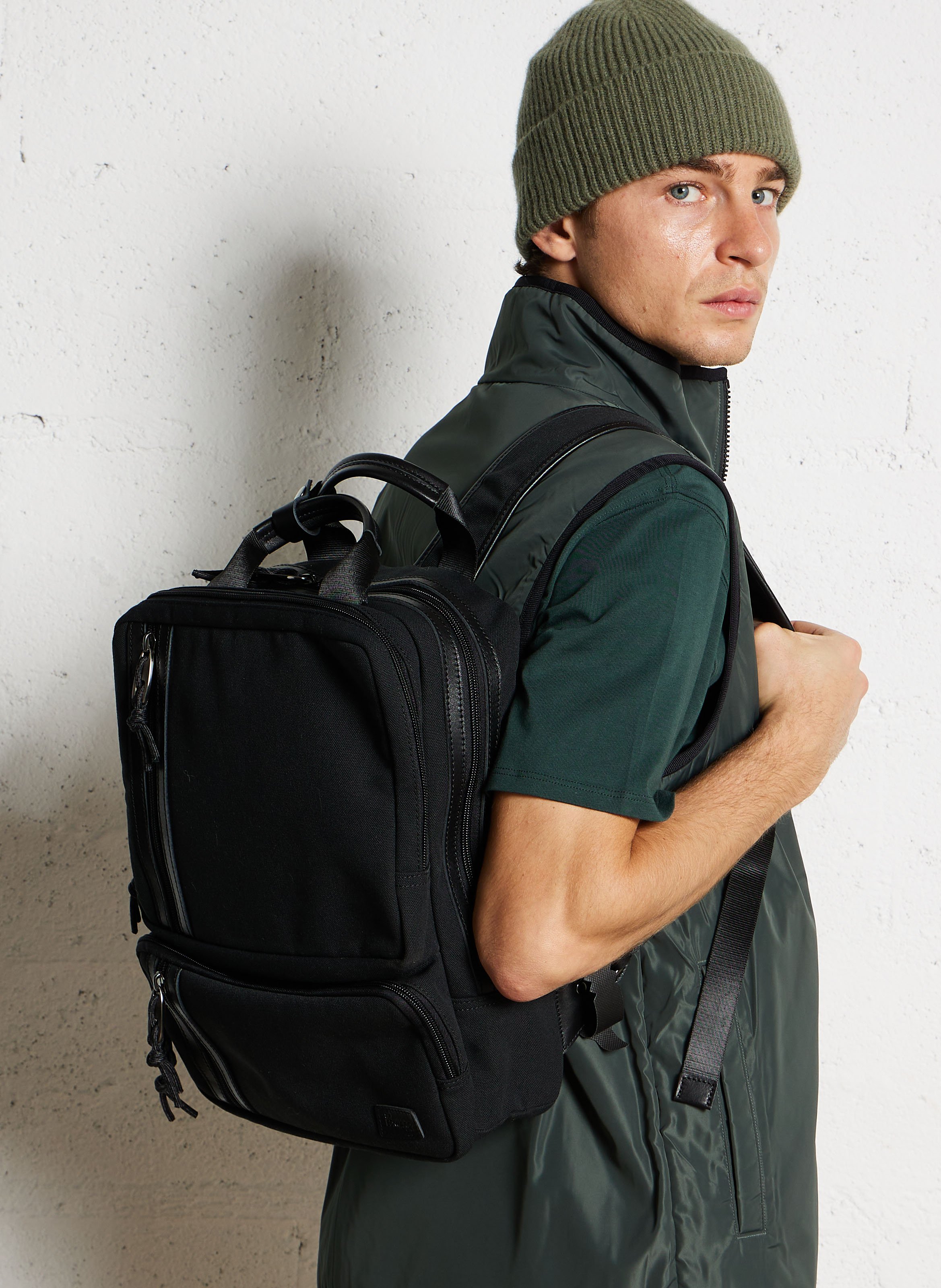 Multi-pocket leather blend backpack SIR EDWARD Black