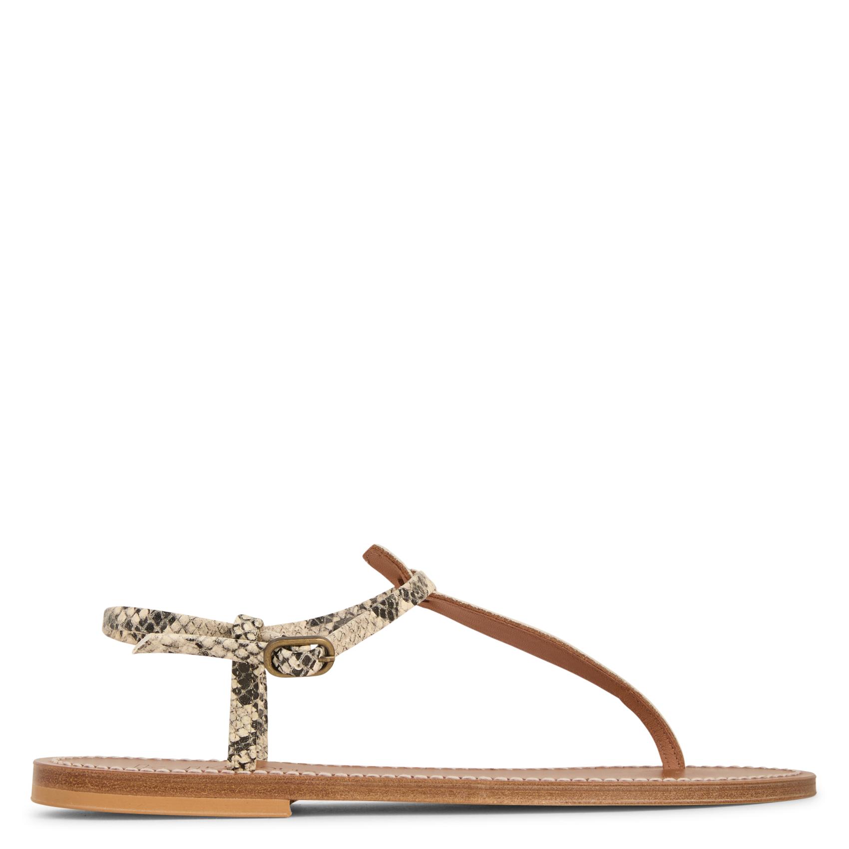 Sandales plates serpent avec entre doigt en cuir K JACQUES Beige