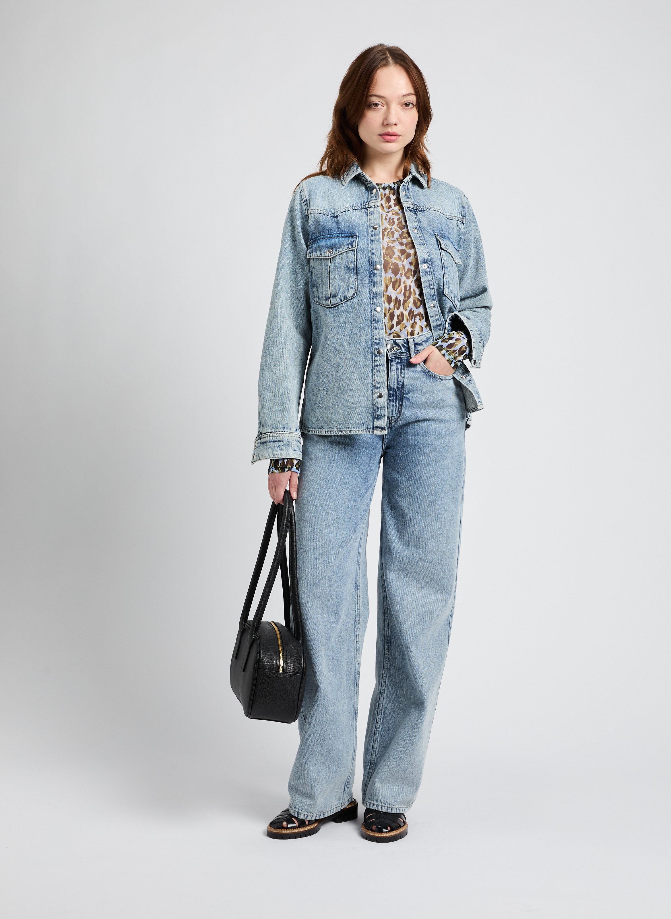 Chemise droite en jean délavé SAISON 1865 Bleu
