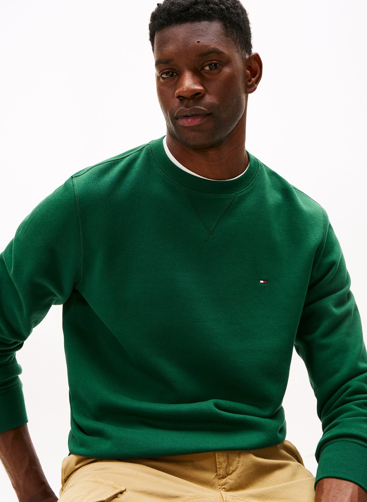 Straight-cut cotton-blend sweater with round neck TOMMY HILFIGER Green