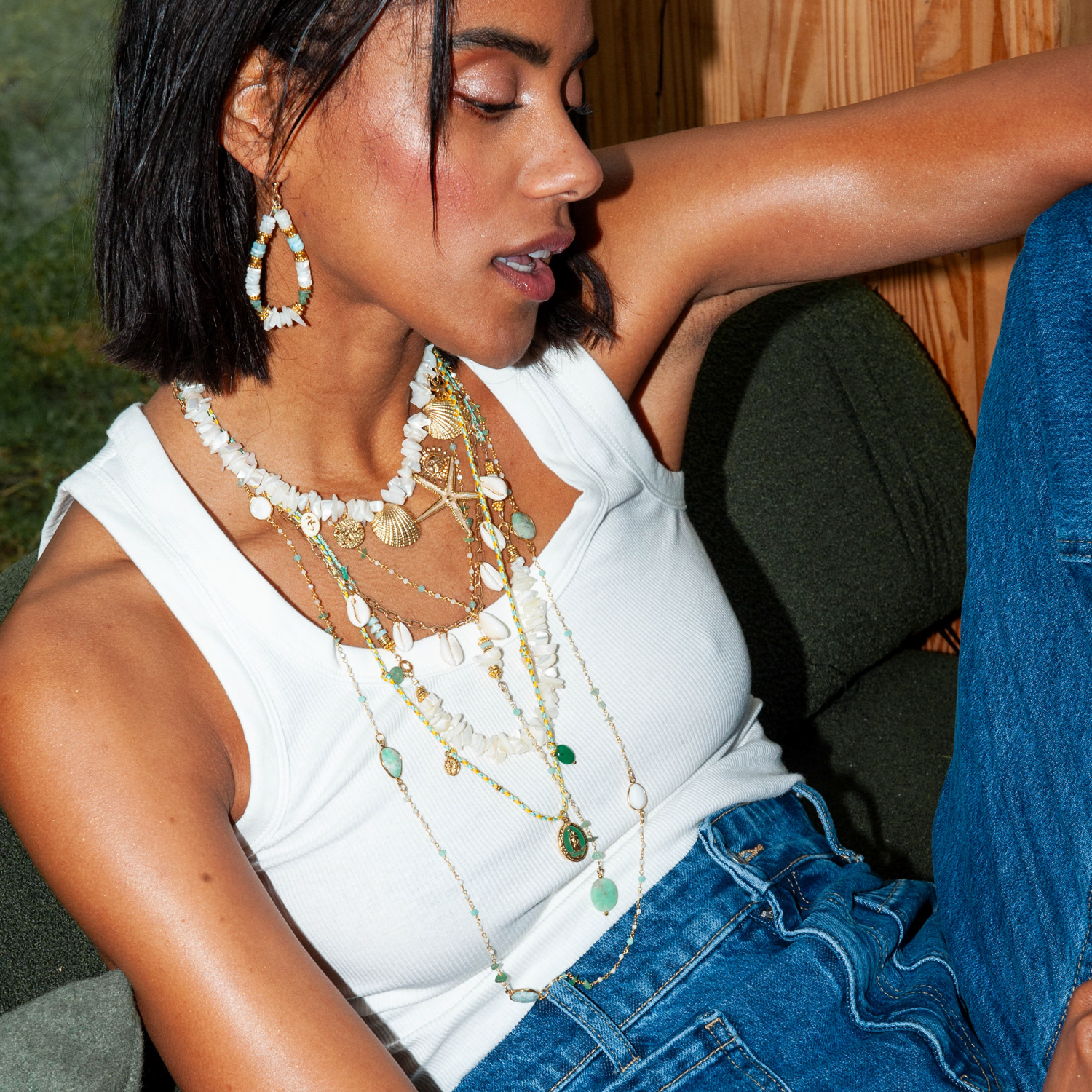 Collier long cordon et crunchs - eve L'ATELIER DES DAMES Doré