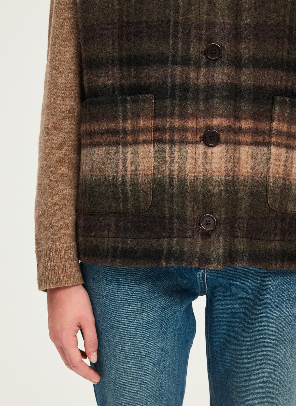 Geruit vest met ronde hals | wolblend PABLO Groen