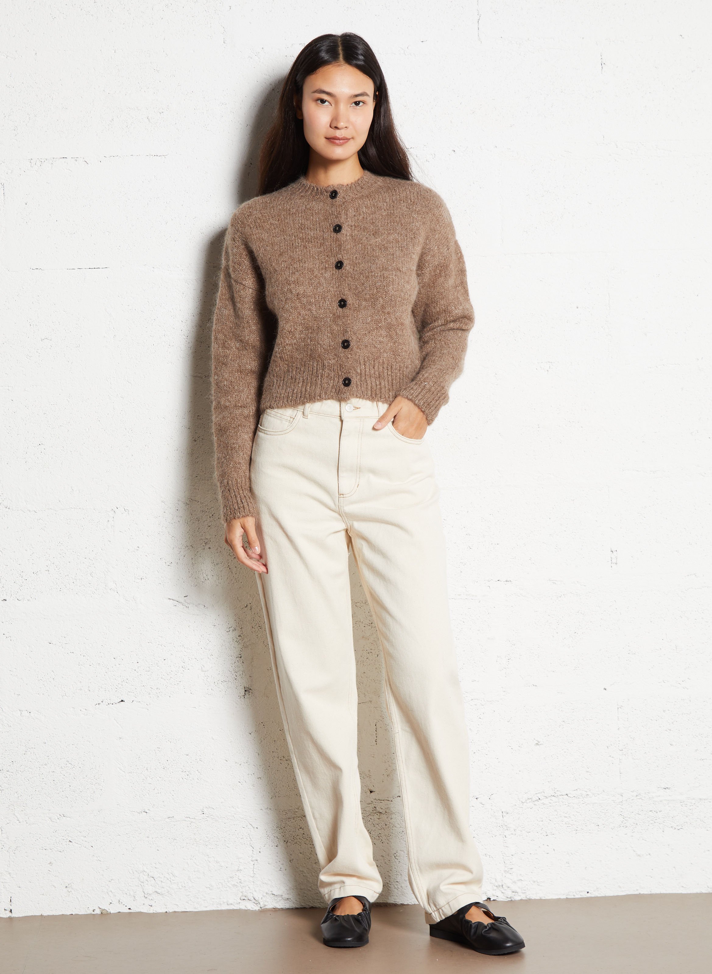 Gilet ample col rond en alpaga mélangé MASSCOB Marron